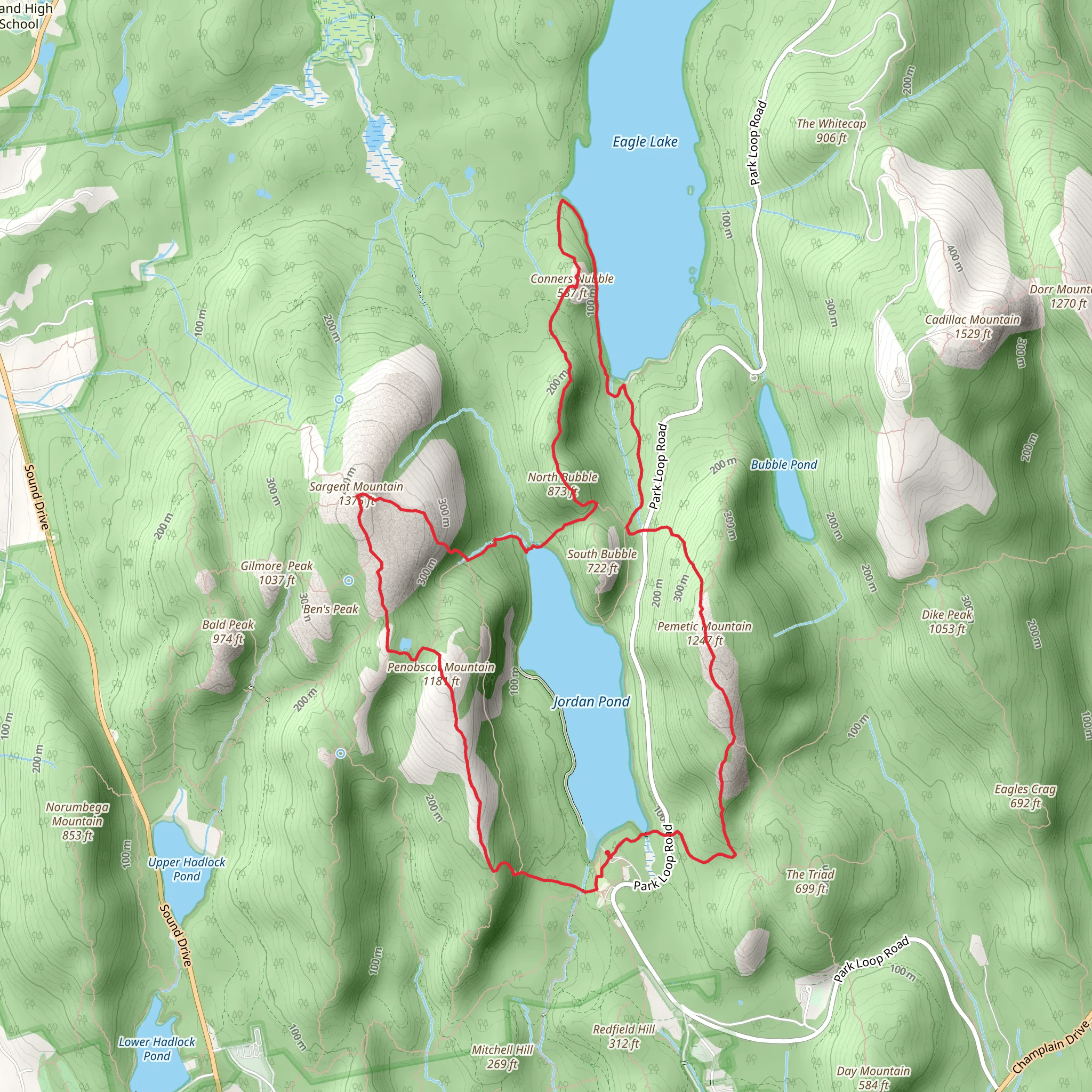 Jordan Pond to Eagle Lake via Penobscot Mountain mobile static map