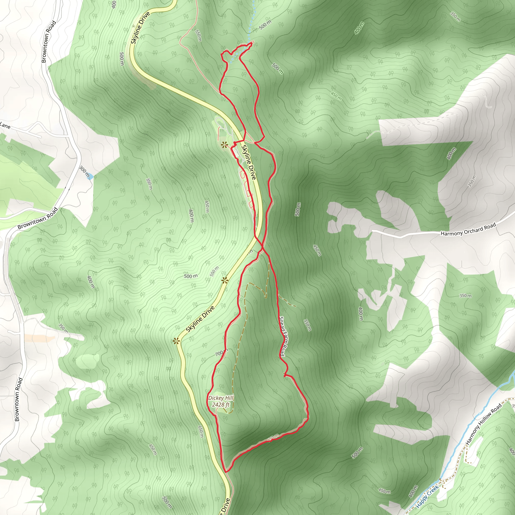 Dickey Ridge, Fox Hollow and Dickey Hill Loop Trail mobile static map