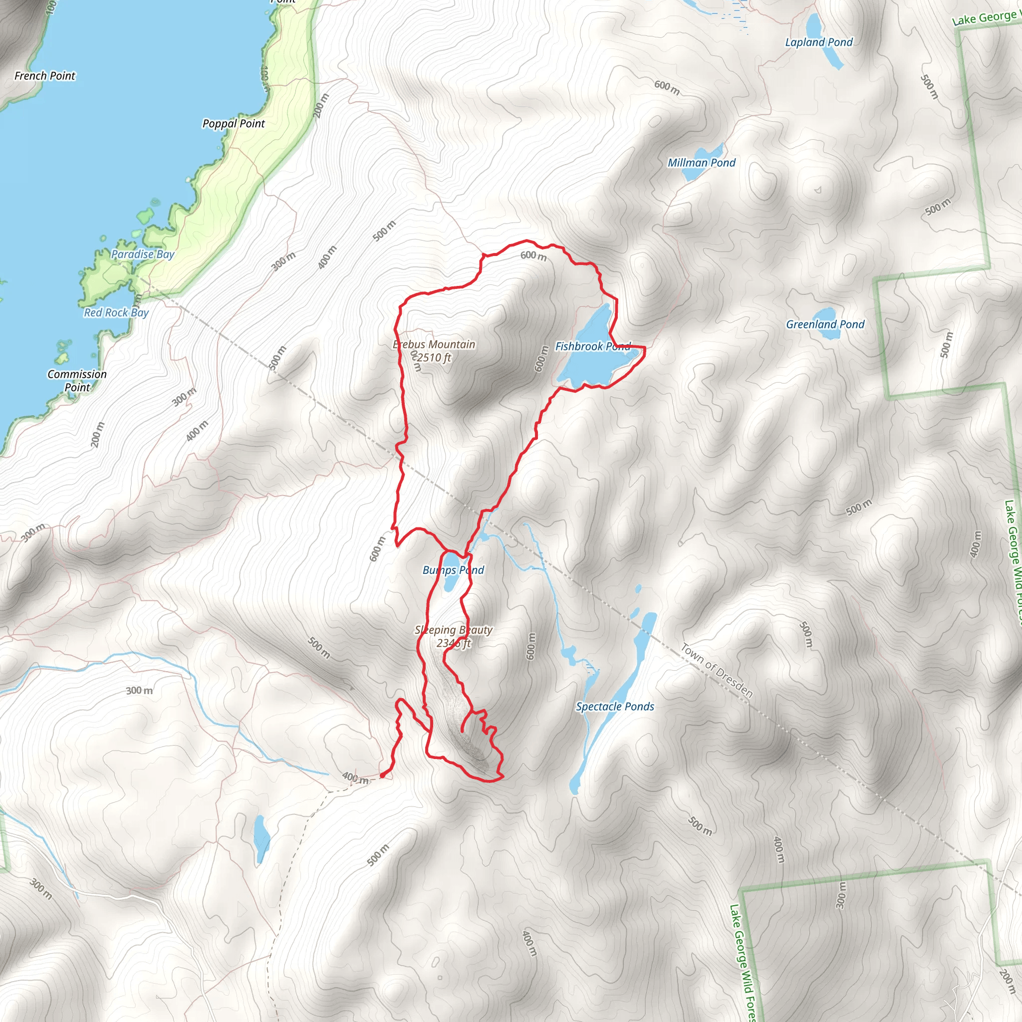 Sleeping Beauty Peak and Fishbrook Pond Loop Trail mobile static map