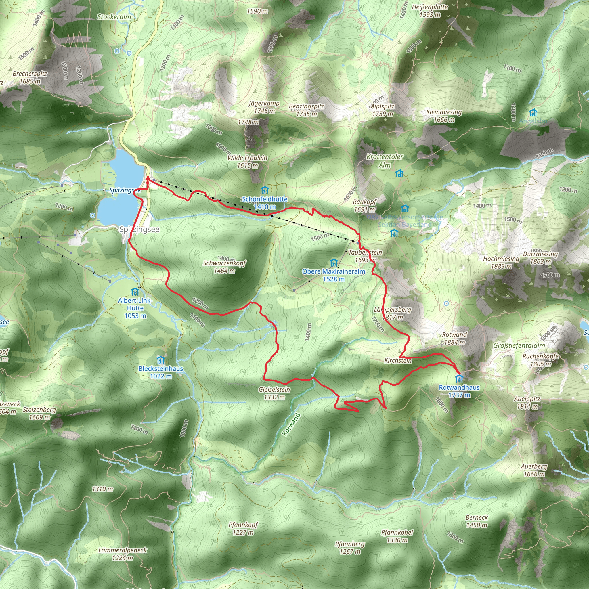 Taubenstein, Lämpersberg and Rotwandhaus Loop - Spitzingsee mobile static map