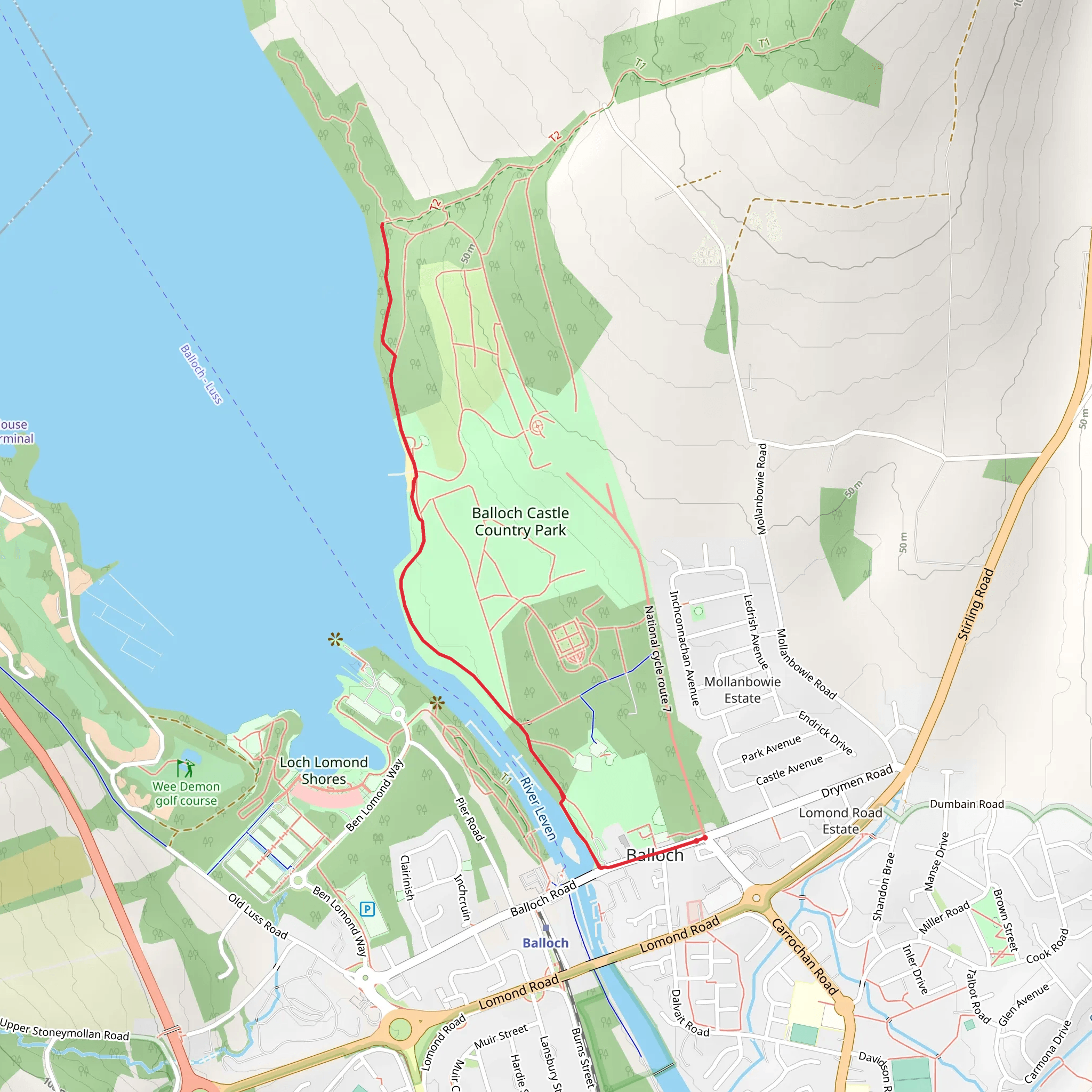 Balloch Castle Country Park - Shore Path Route mobile static map