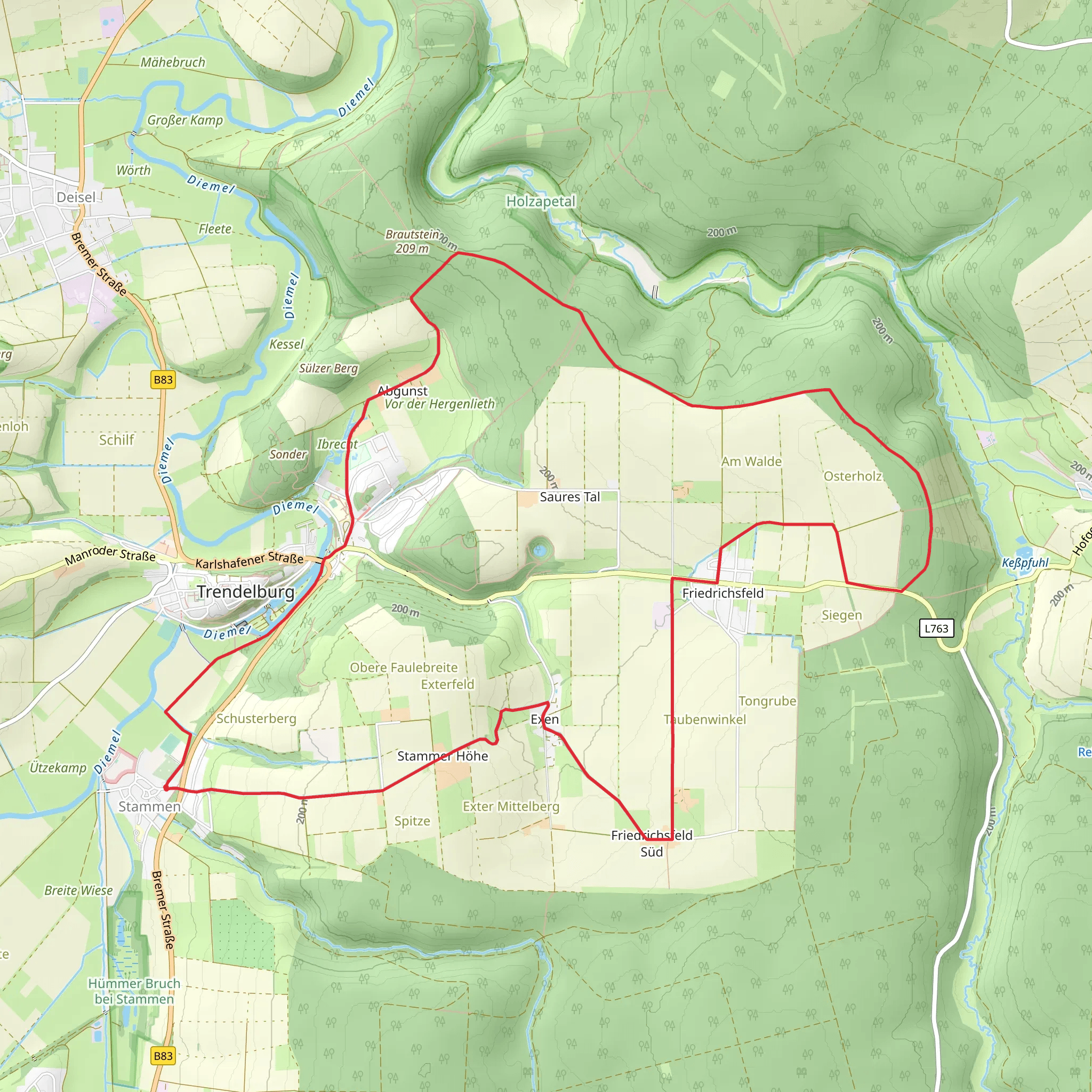 Stammen S1 and Friedrichsfeld Rundweg mobile static map