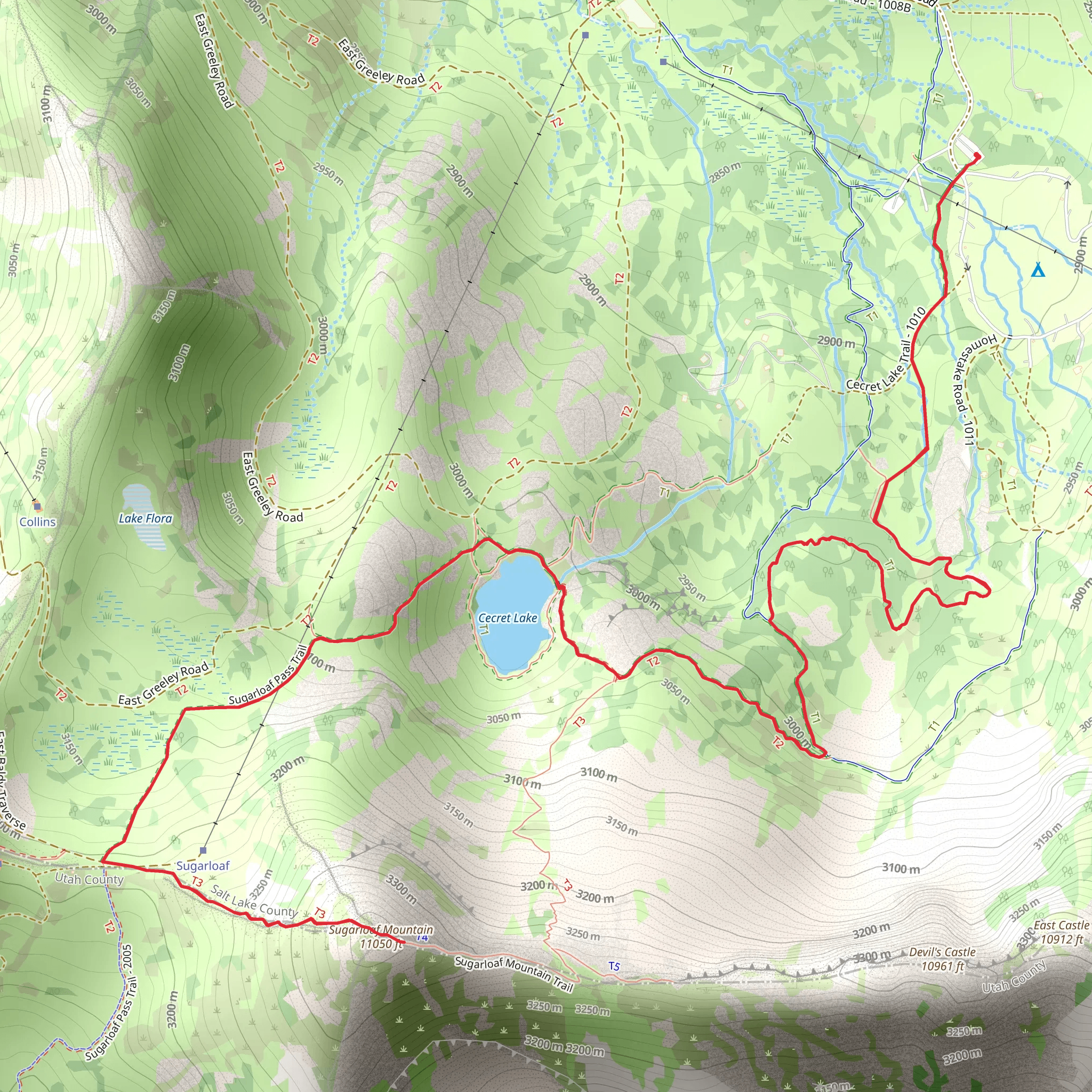 Cecret Lake and Sugarloaf Mountain via Sugarloaf Pass Trail mobile static map