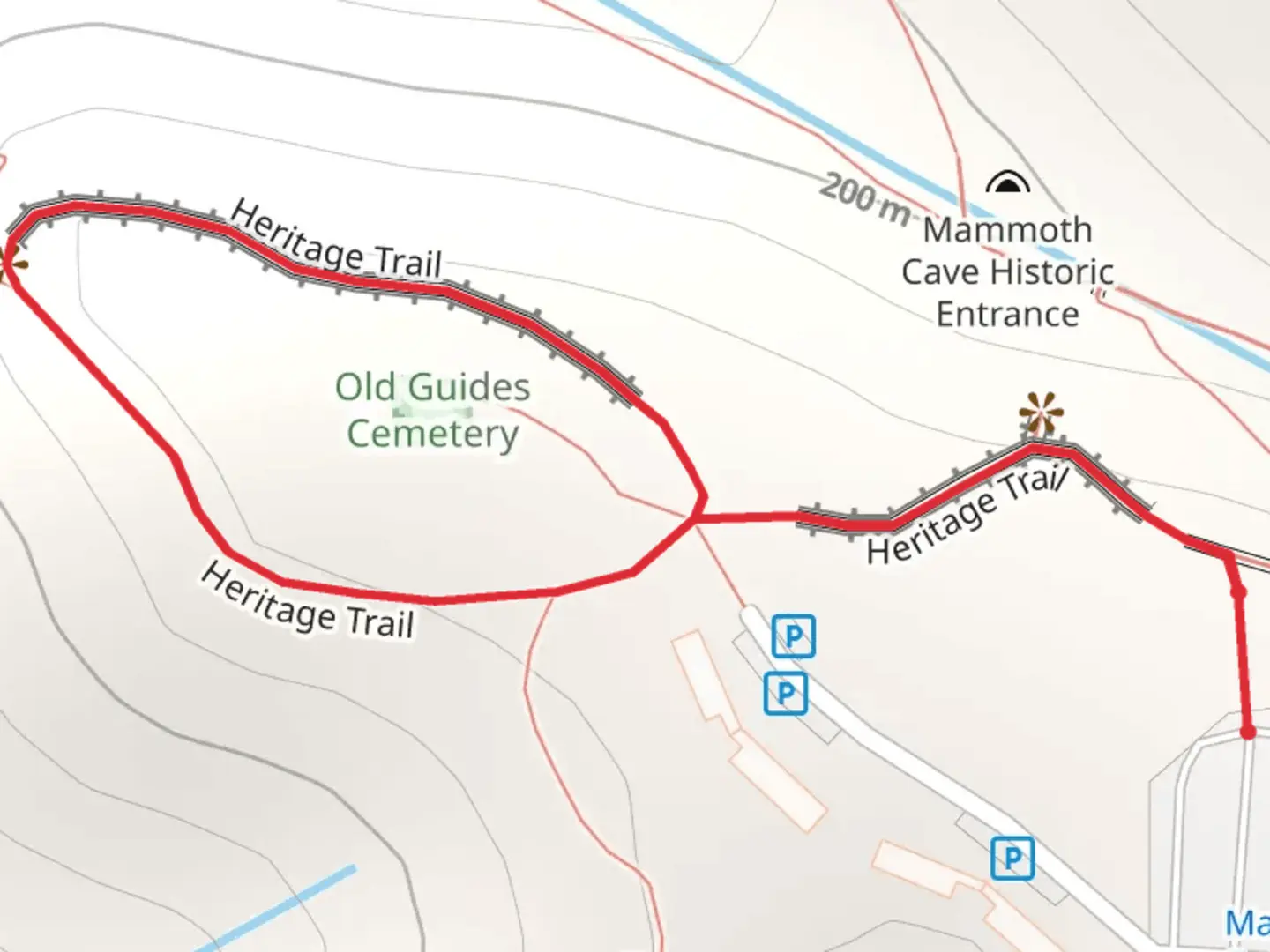 An image depicting the trail Old Guides Cemetery Loop and its surrounding area.