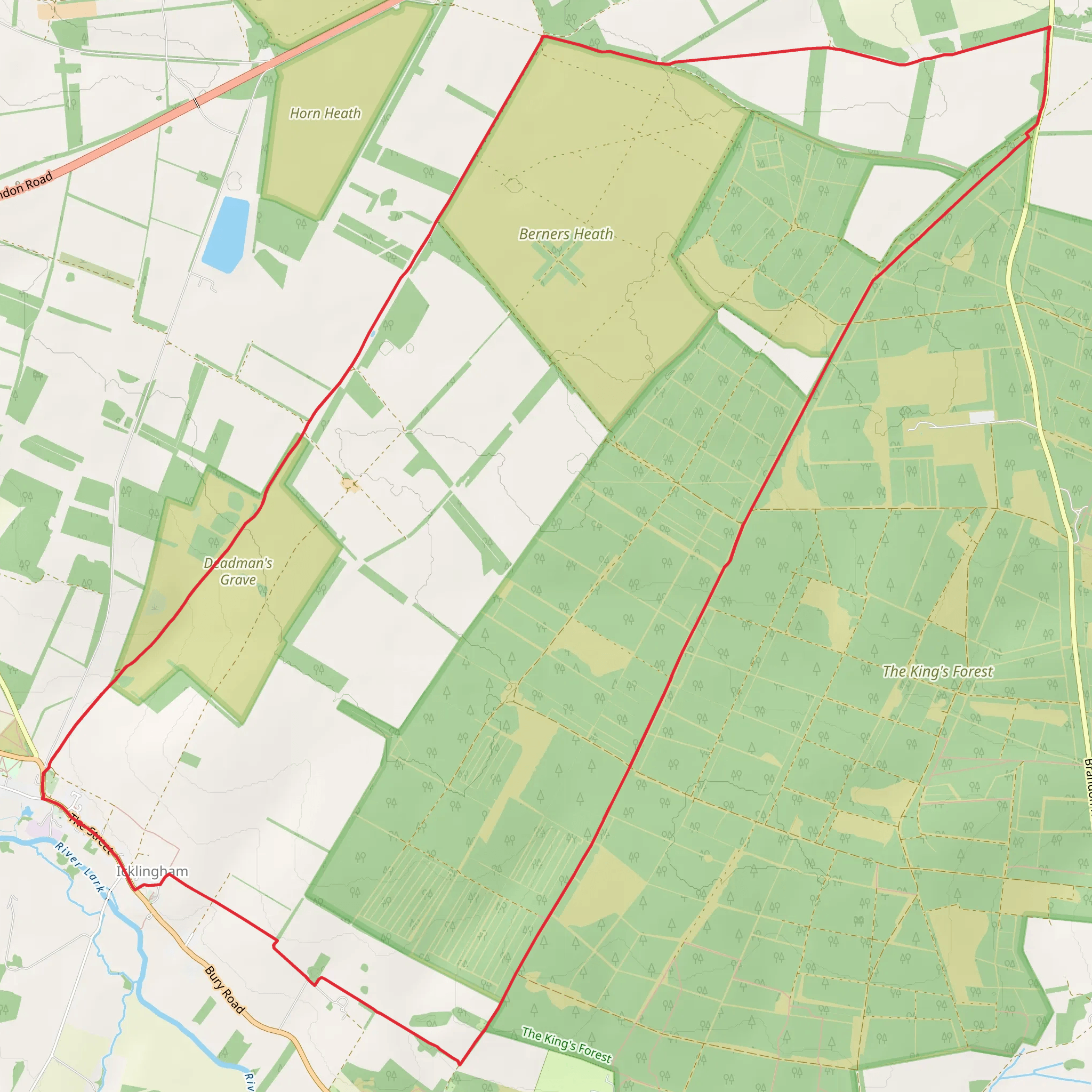 Icklingham Loop via The King's Forest mobile static map