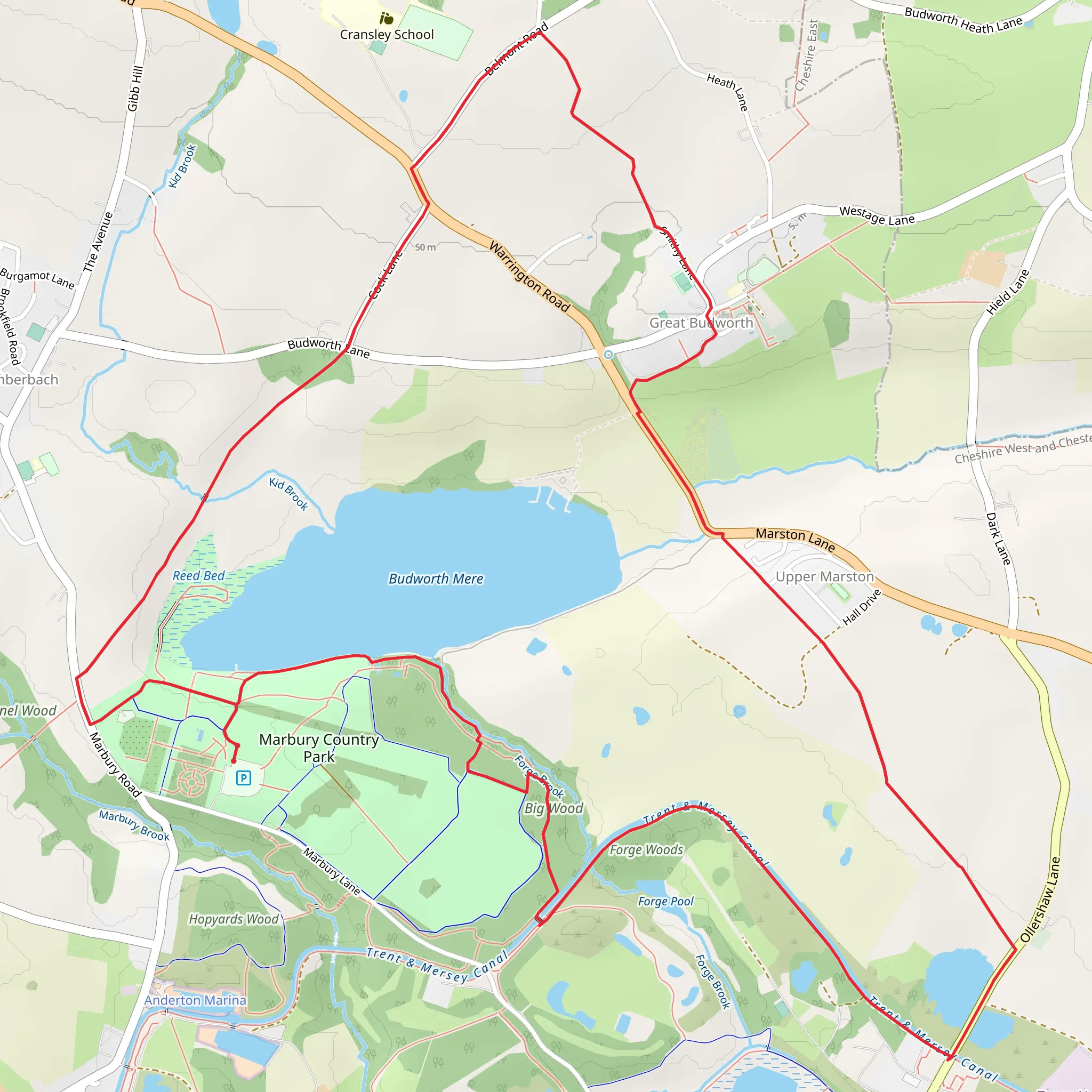 Budworth Mere and Marbury Country Park Loop mobile static map