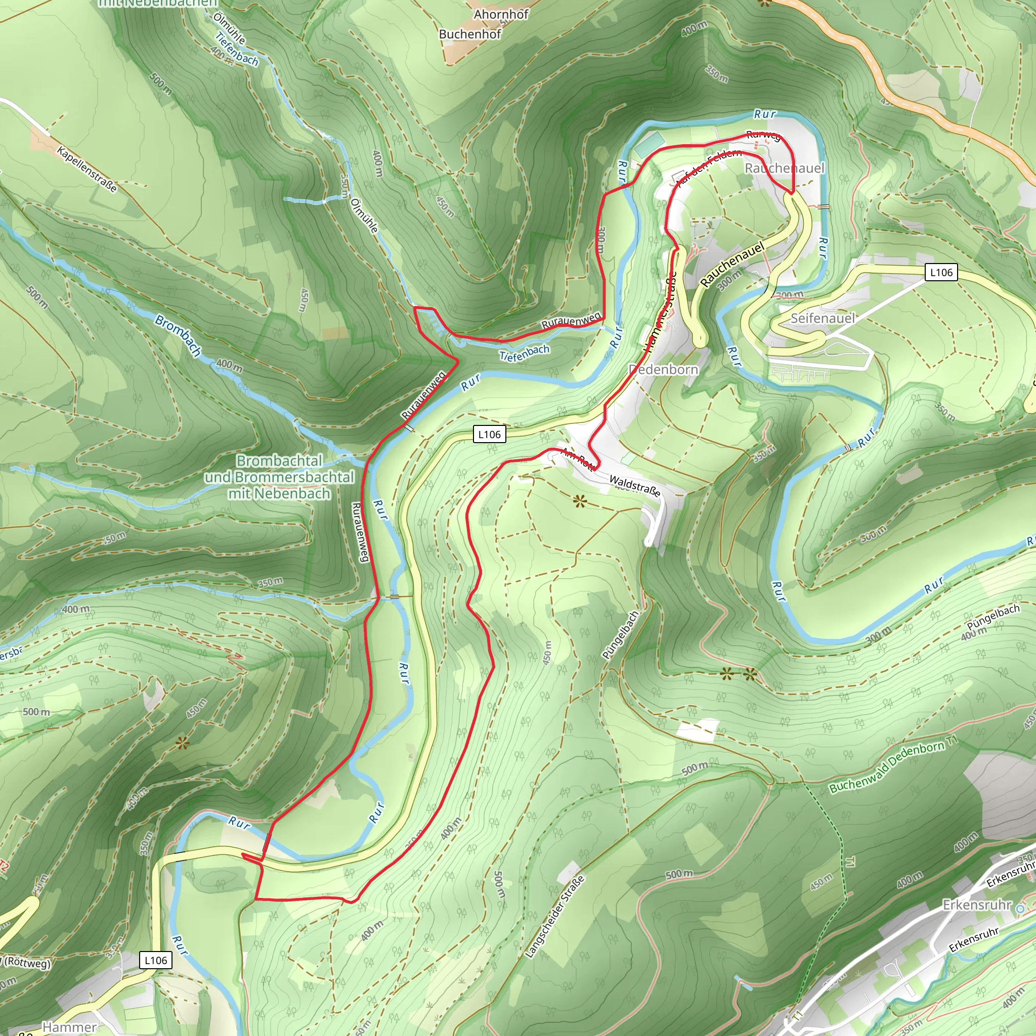 Rurtal mit den Felsbildungen der Uhusley via Eifelsteig mobile static map