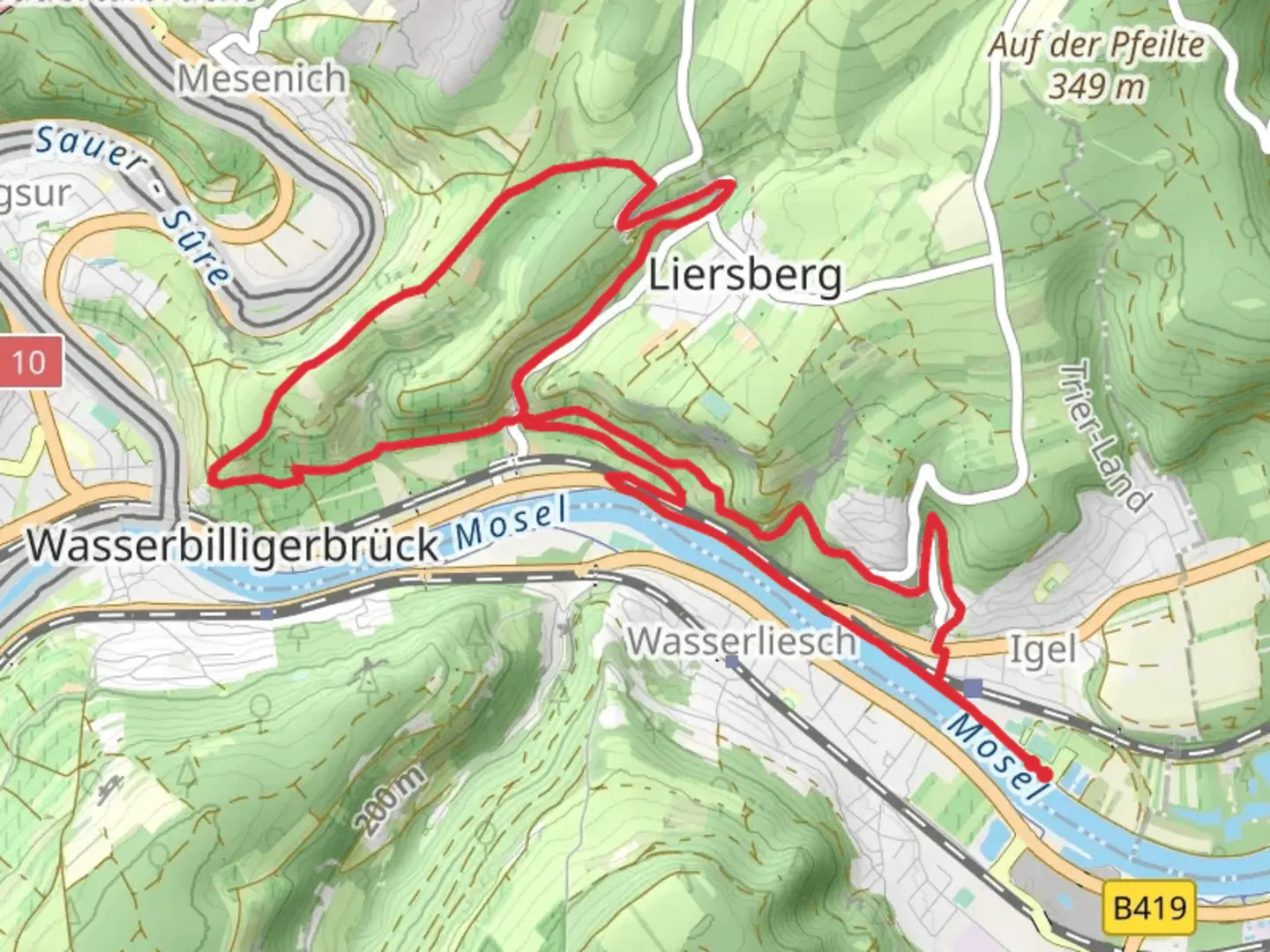 An image depicting the trail Igel3 Gruthenhaeuschen and Igel5 Roemerstrase and its surrounding area.