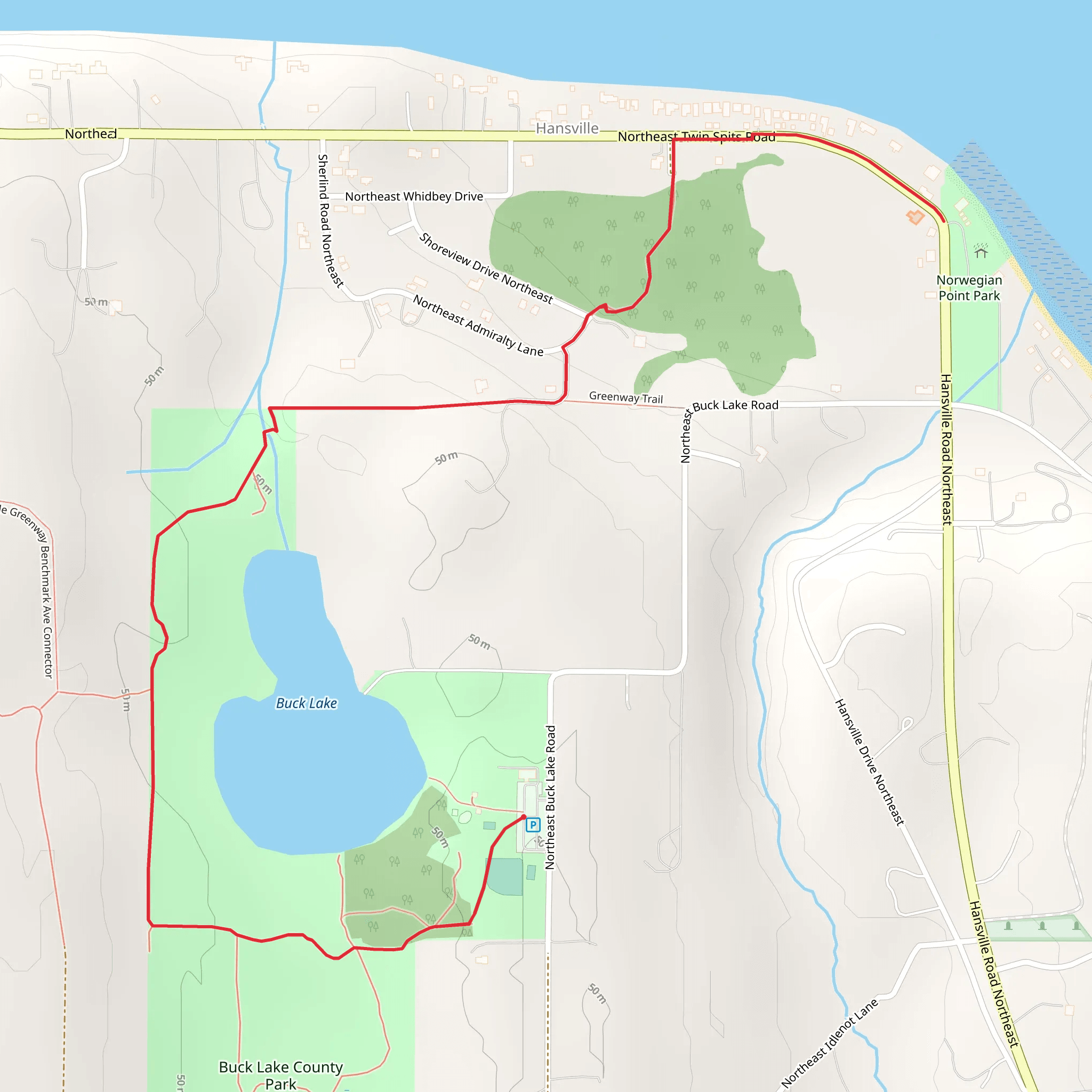 Buck Lake County Park to Norwegian Point Park mobile static map