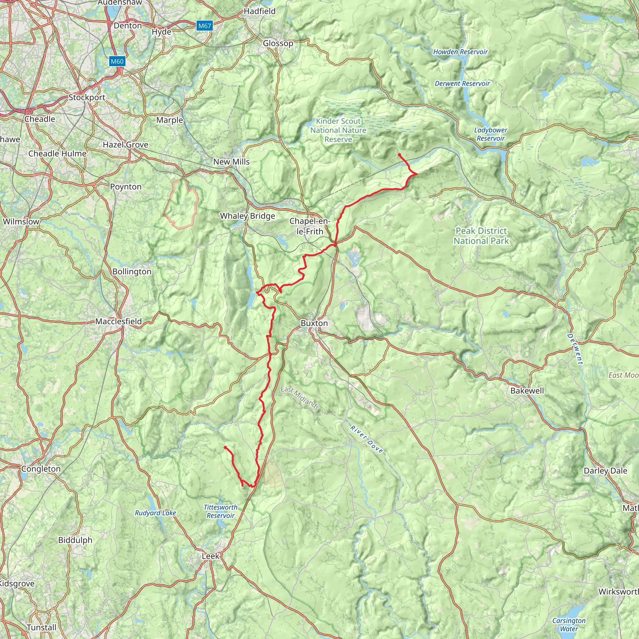 The Roaches to Edale Walk mobile static map