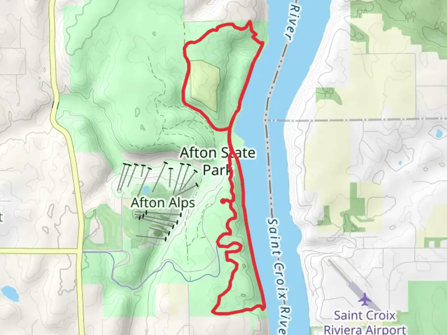 An image depicting the trail North and South River Loop Trail - Afton State Park and its surrounding area.