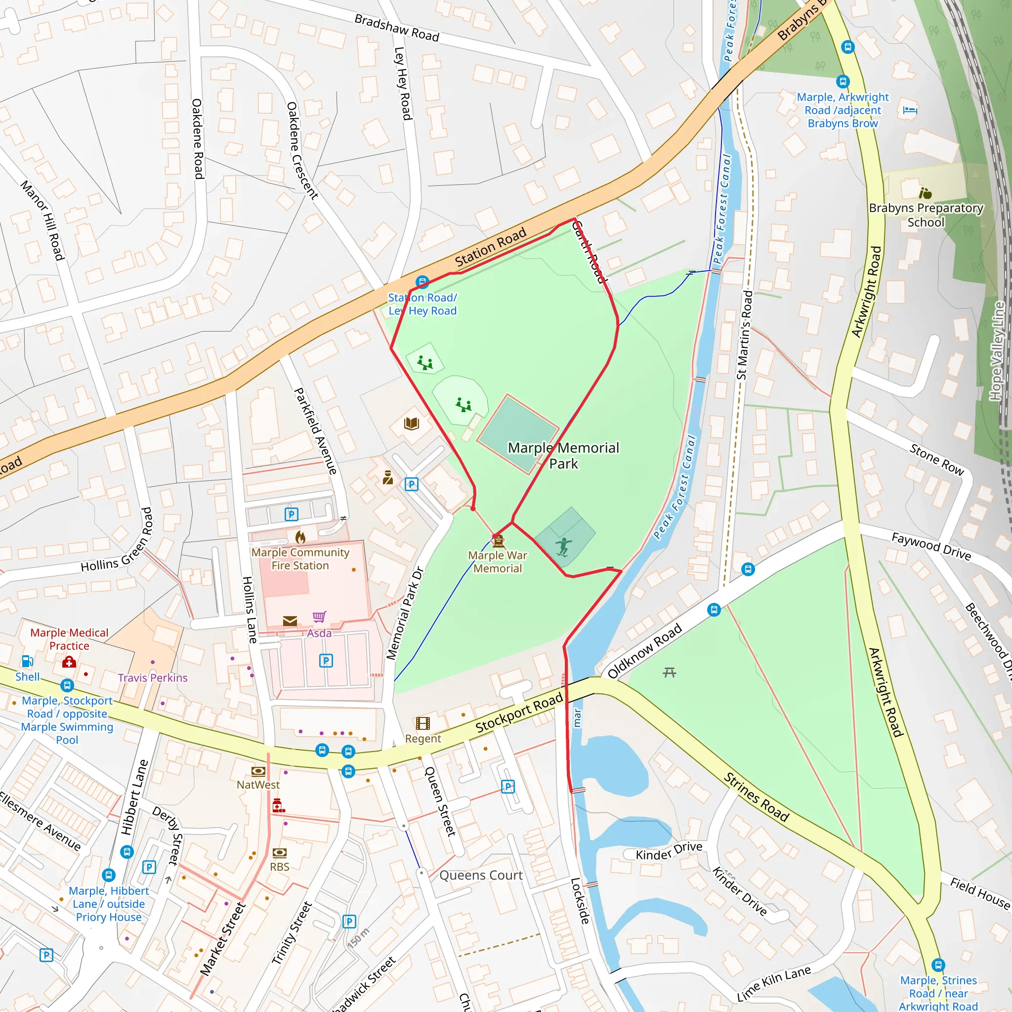 Marple Memorial Park and Peak Forest Canal mobile static map