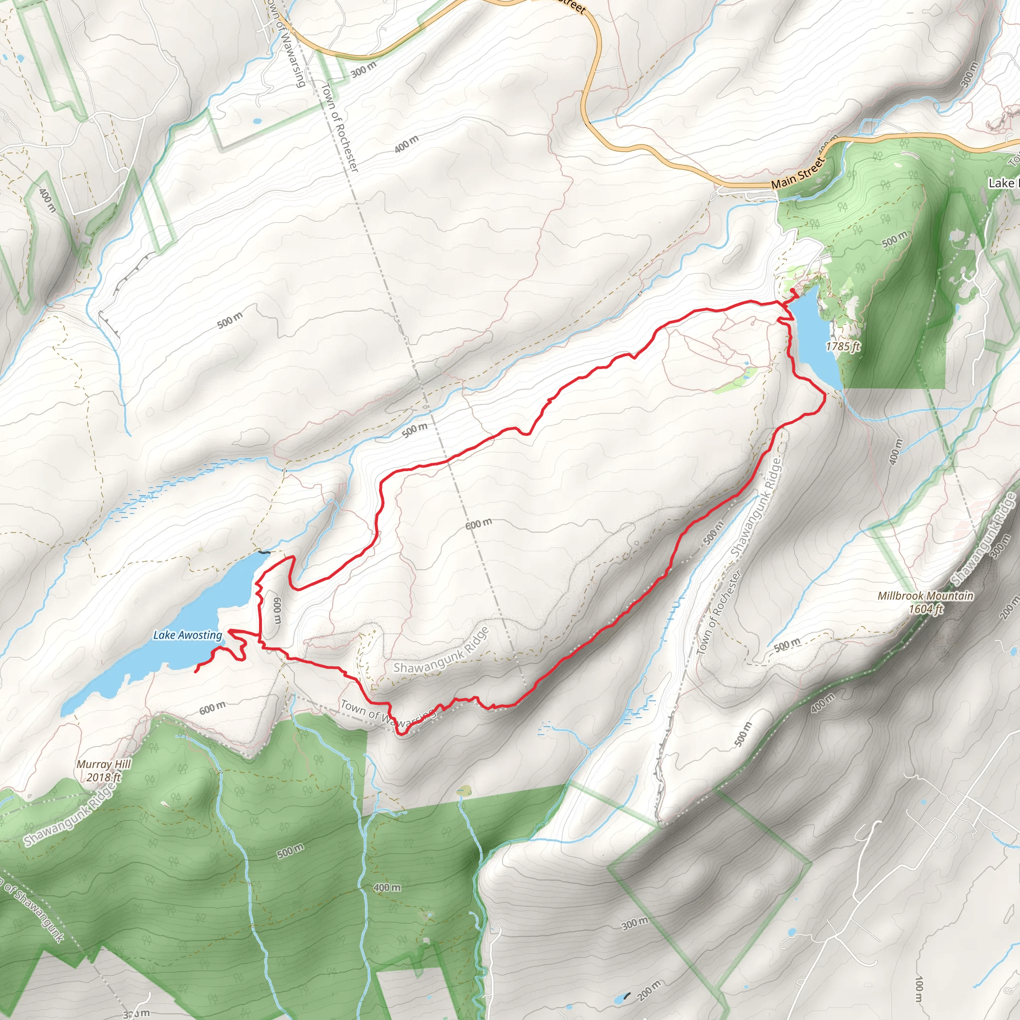 Lake Minnewaska to Lake Awosting mobile static map