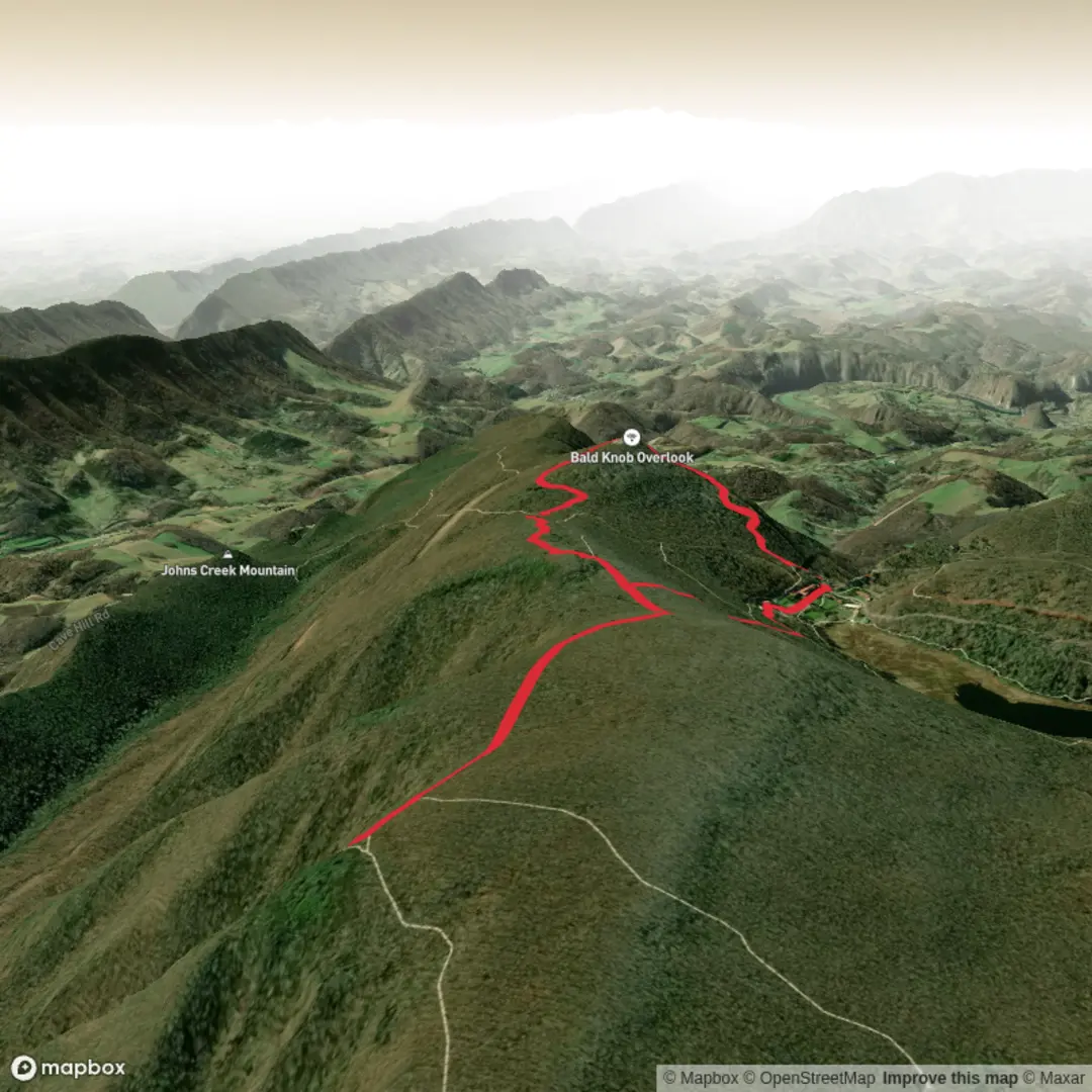An image depicting the trail Bald Knob, Bear Cliffs Trail and Bear Cliffs Connector Loop Trail and its surrounding area.