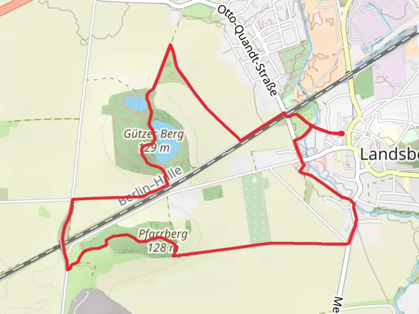 An image depicting the trail Gützer Berg and Pfarrberg Loop and its surrounding area.