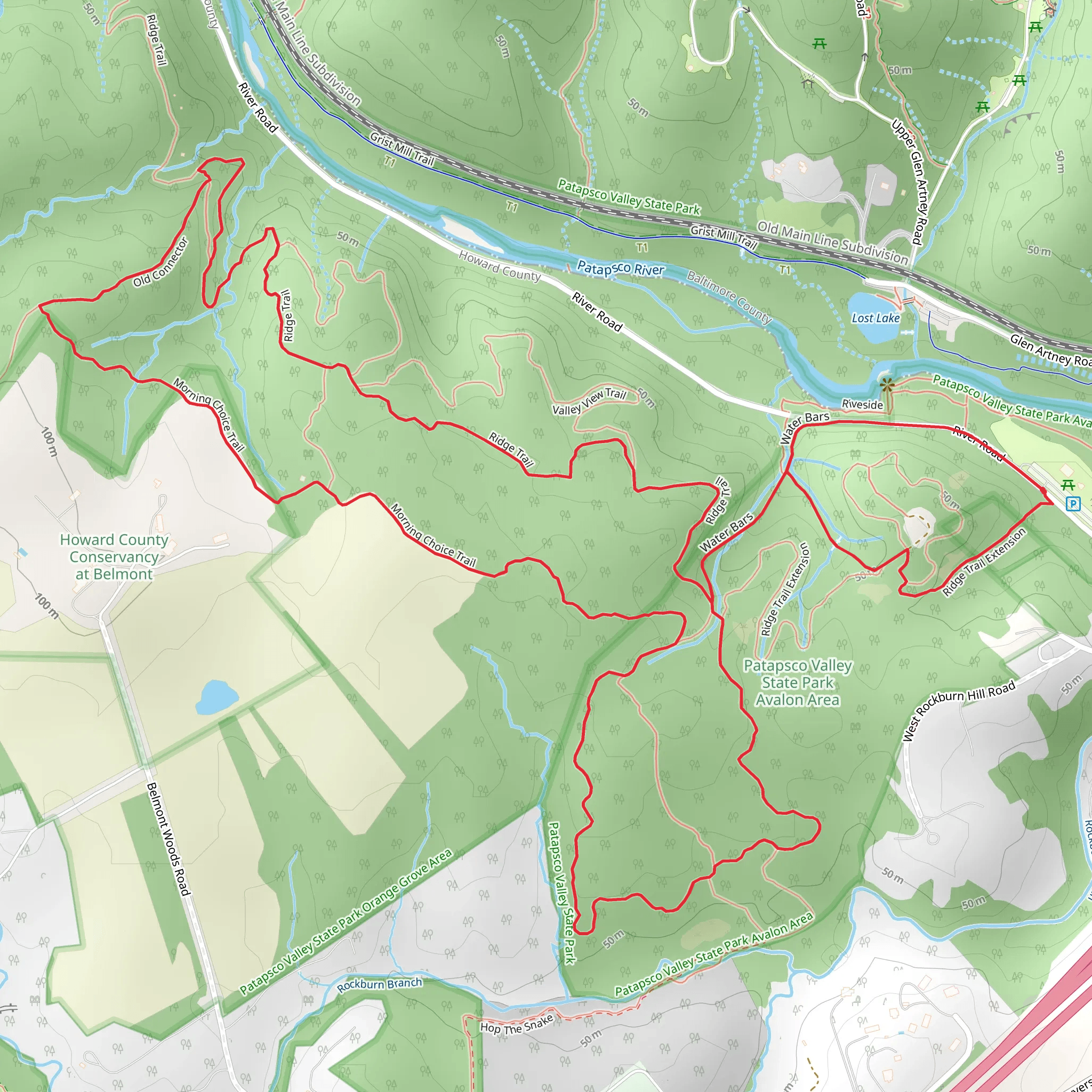Rockburn Branch, Morning Choice and Ridge Loop Trail mobile static map