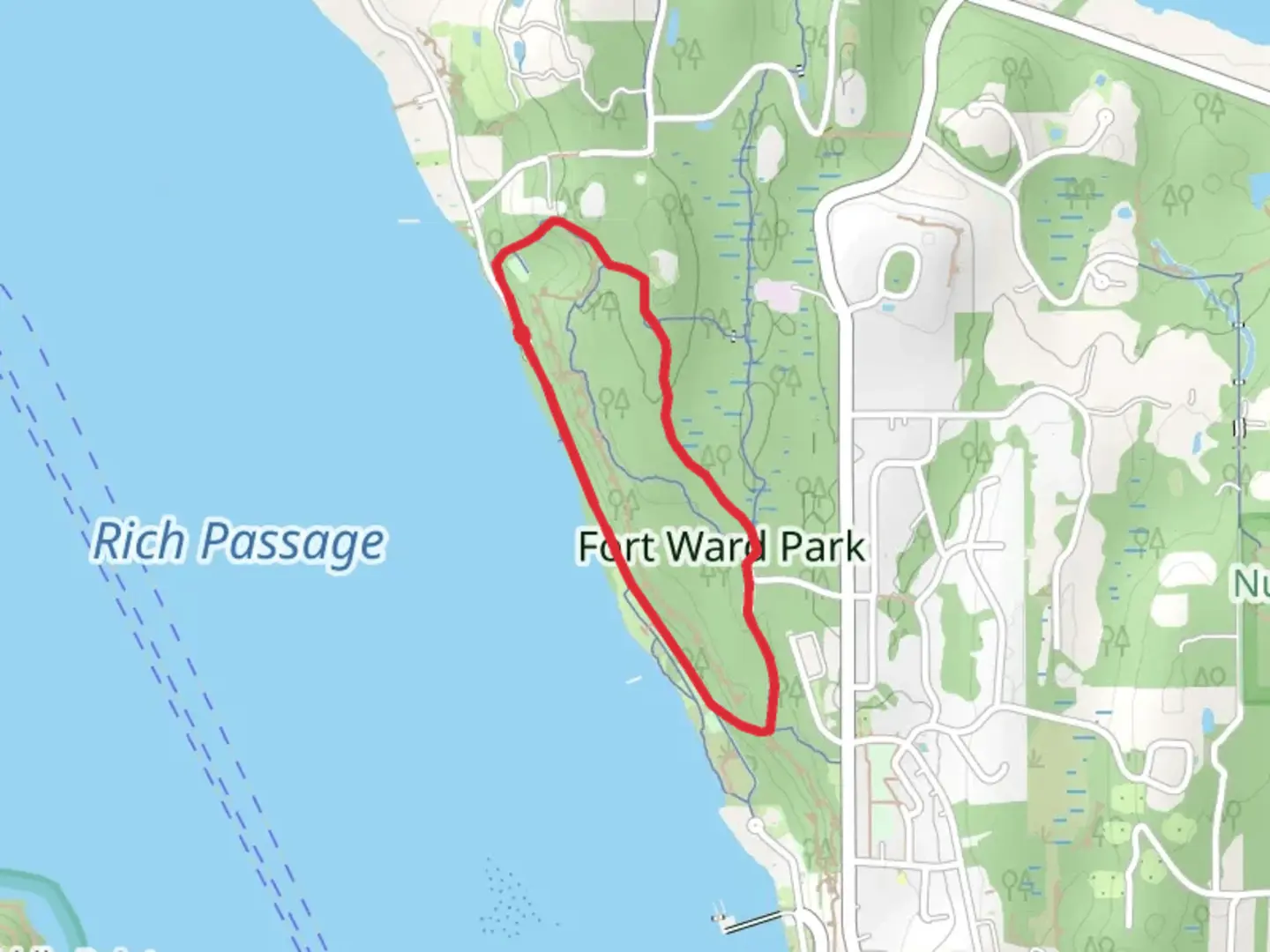 An image depicting the trail Fort Ward Park South Loop and its surrounding area.