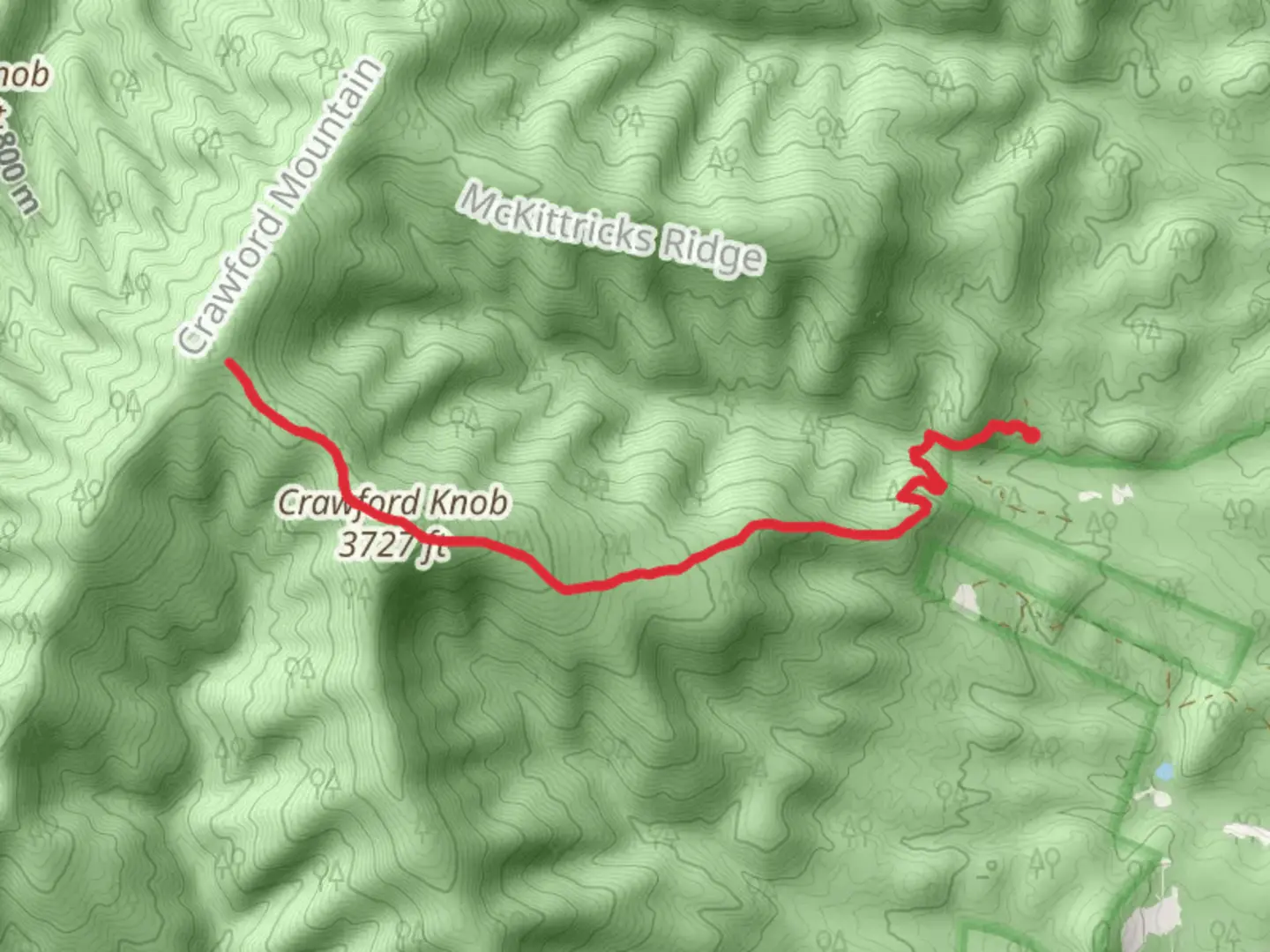 An image depicting the trail Crawford Knob Trail and its surrounding area.