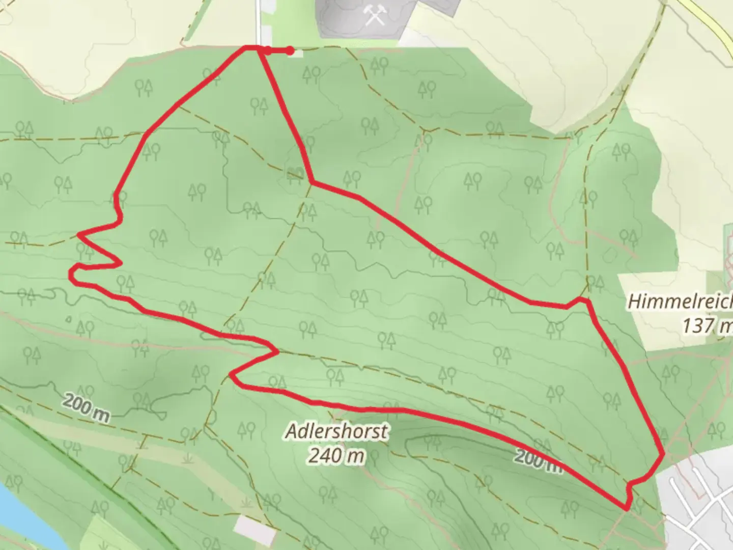 An image depicting the trail Adlershorst Loop and its surrounding area.