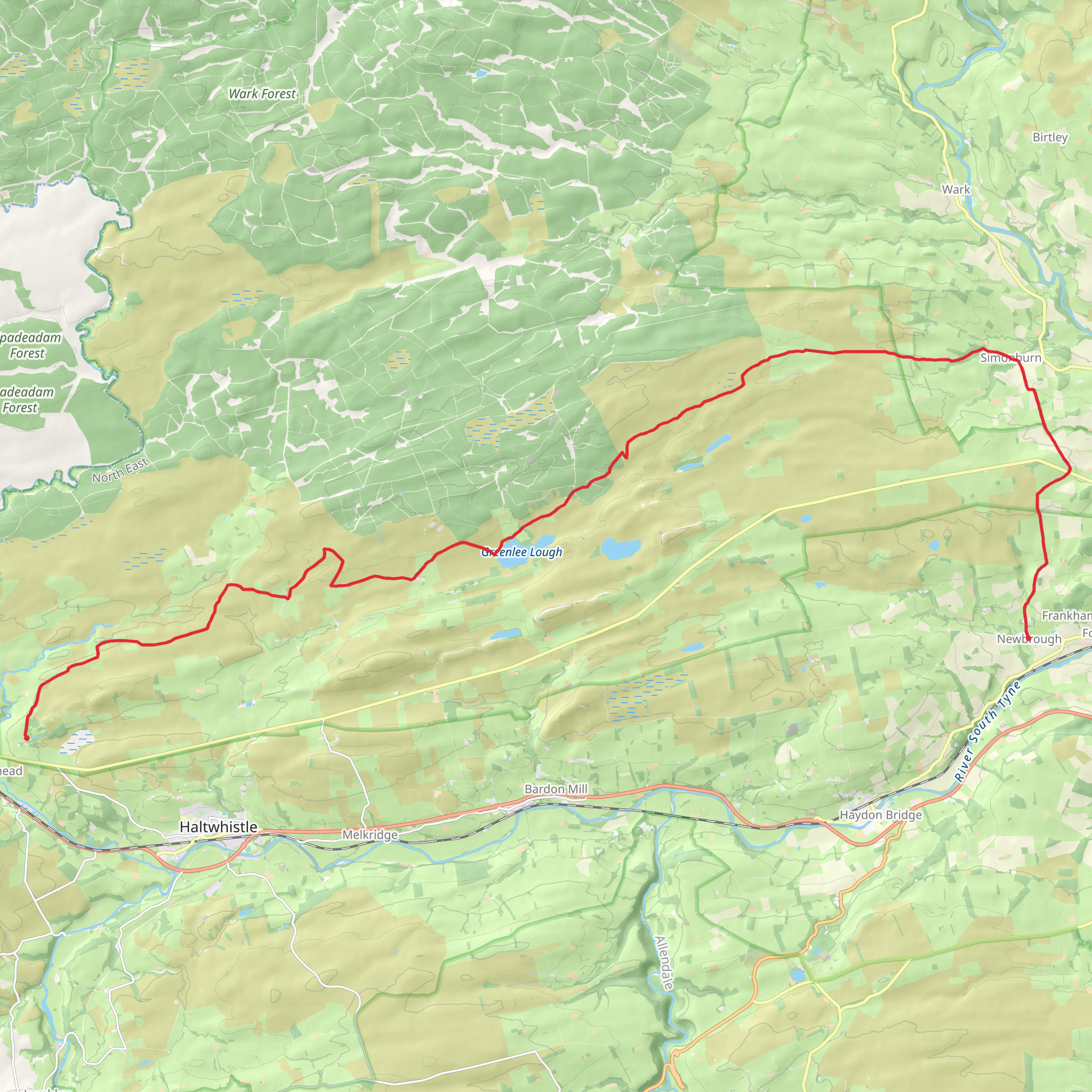 Carvoran to Newbrough Walk in Northumberland mobile static map
