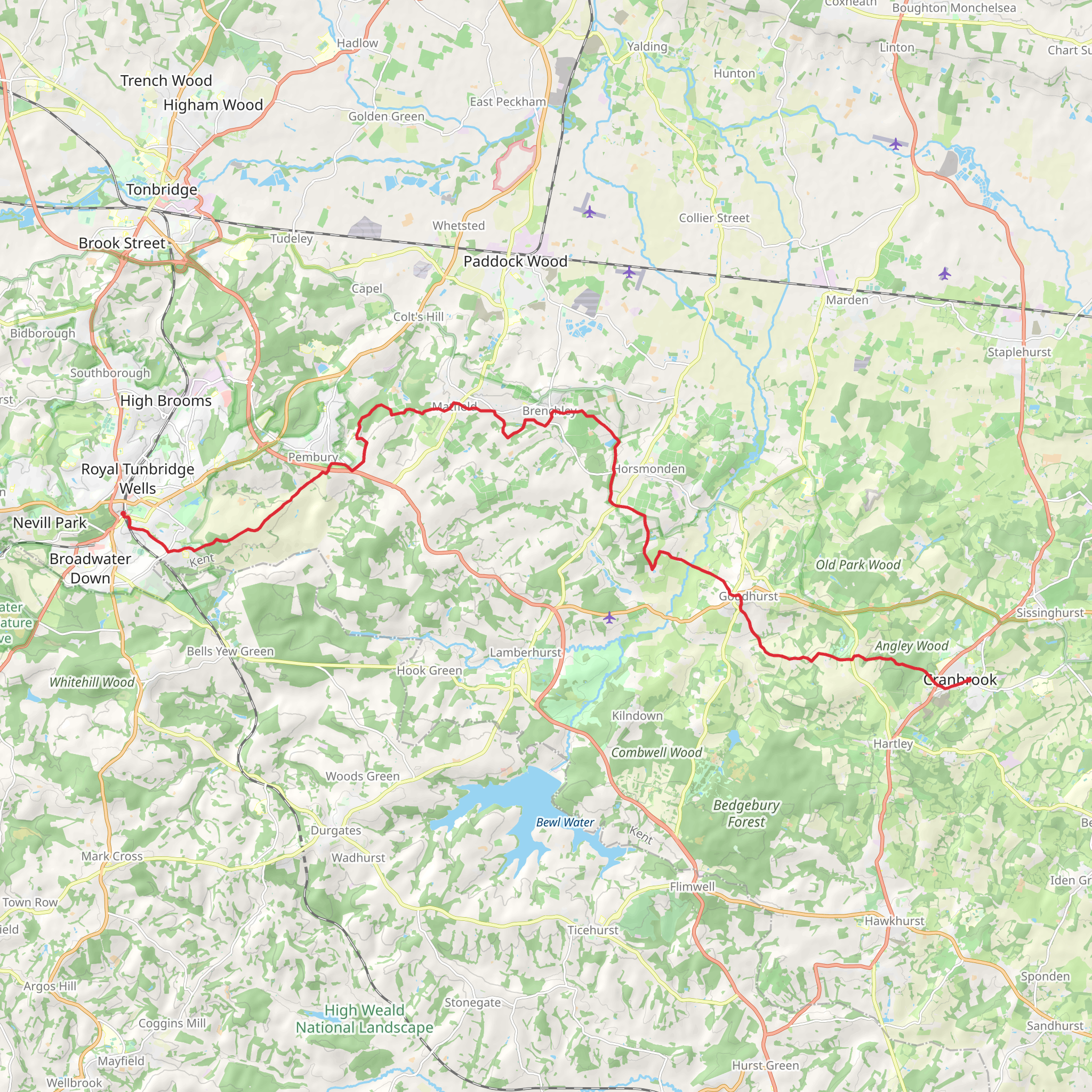 Tunbridge Wells to Cranbrook Walk mobile static map