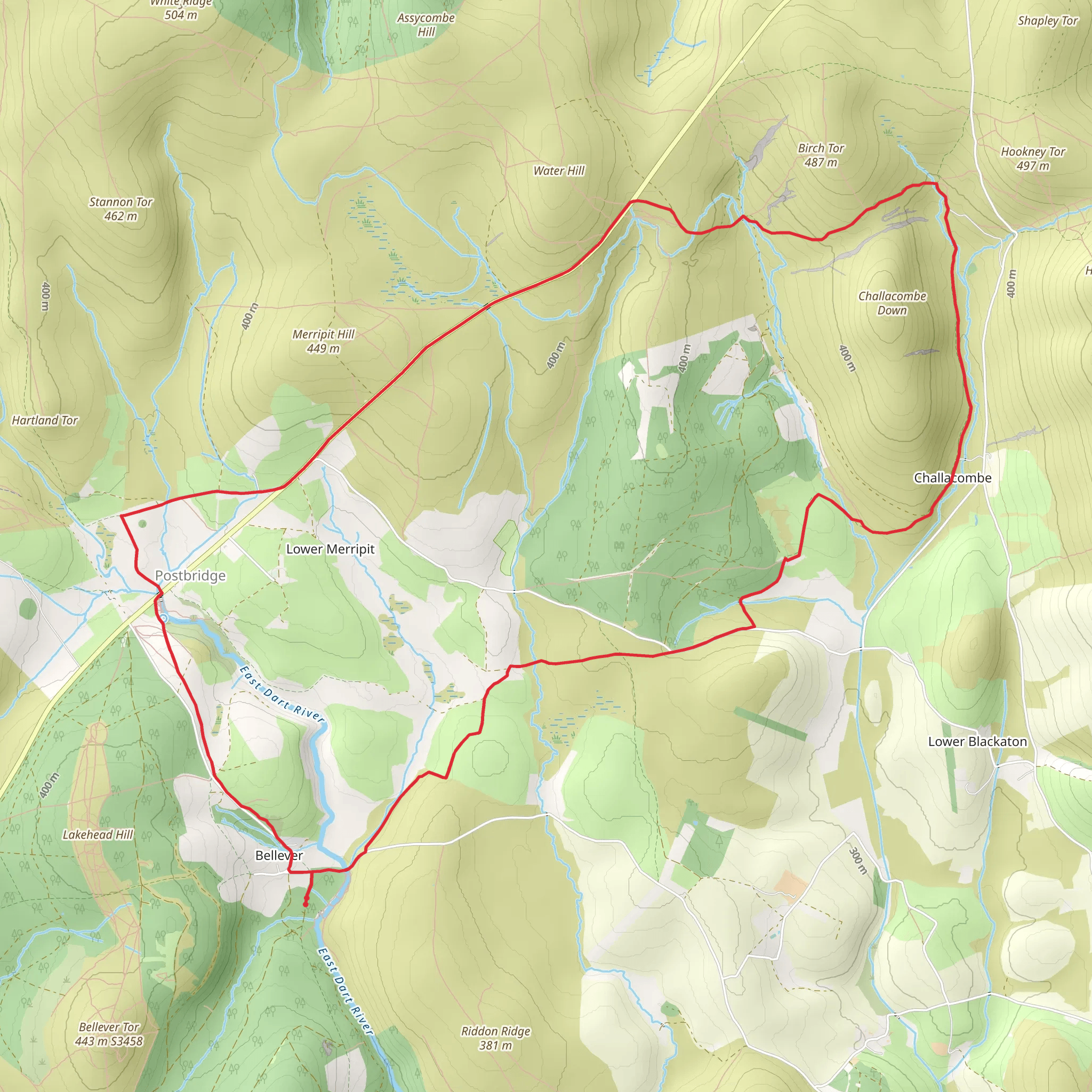 Postbridge and Challacombe Down from Bellever mobile static map