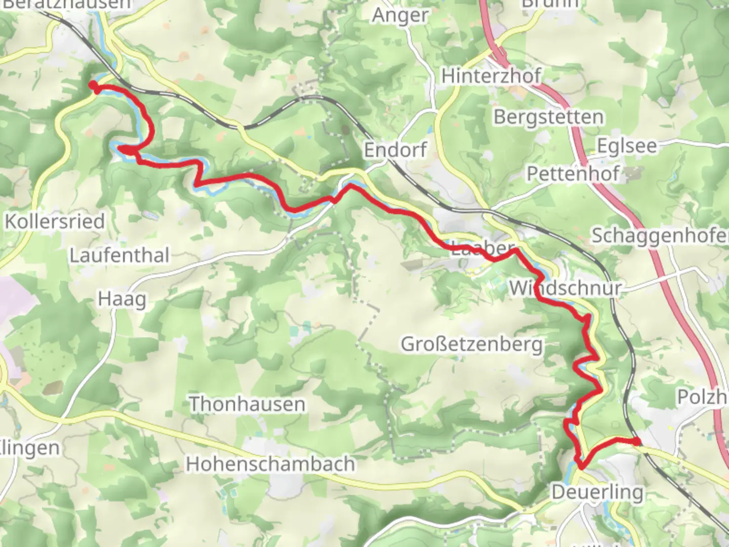 An image depicting the trail Deuerling to Friesenmuehle via Main Donau Weg and its surrounding area.