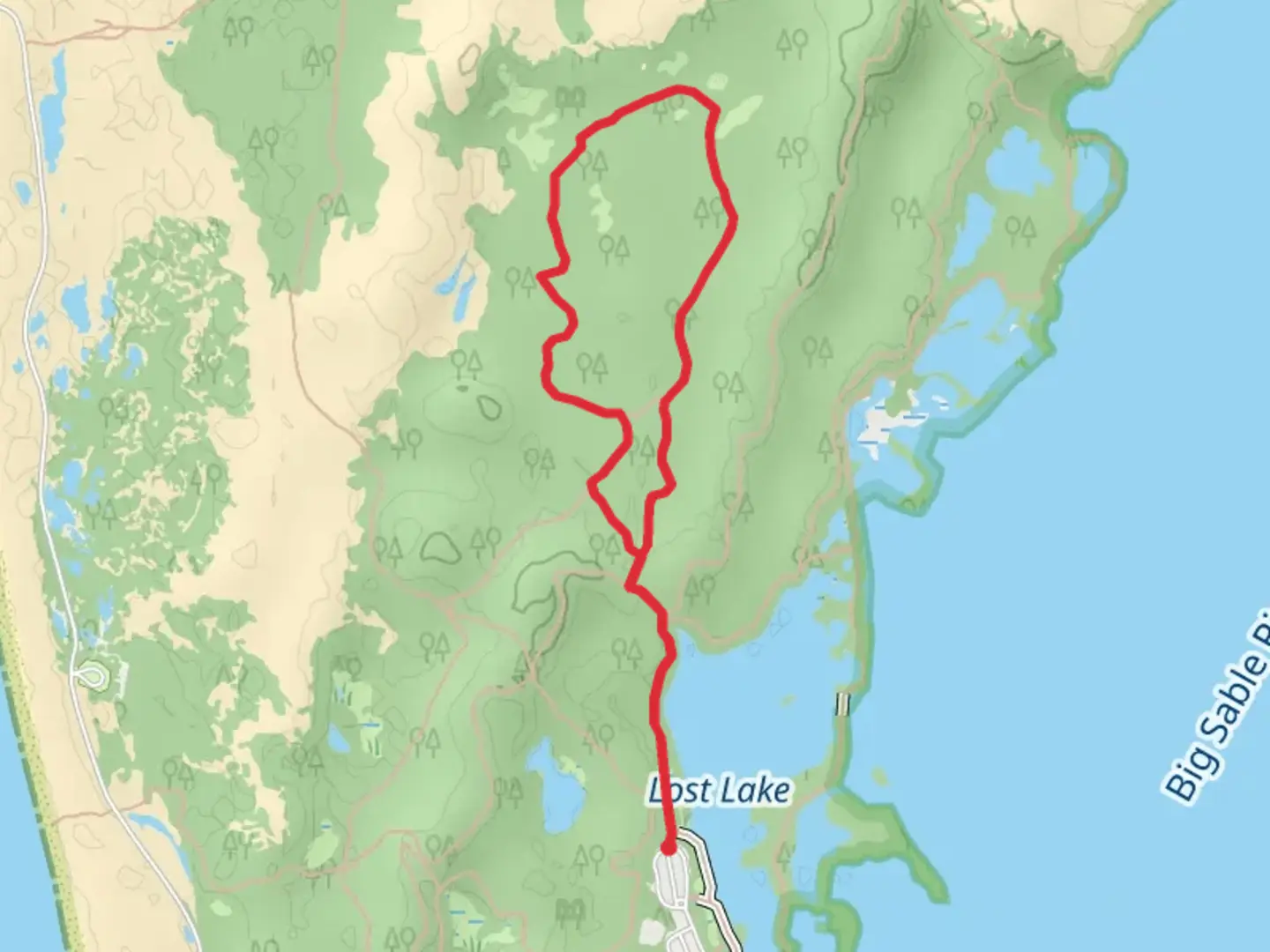 An image depicting the trail Logging Loop via Lost Lake Trail and its surrounding area.