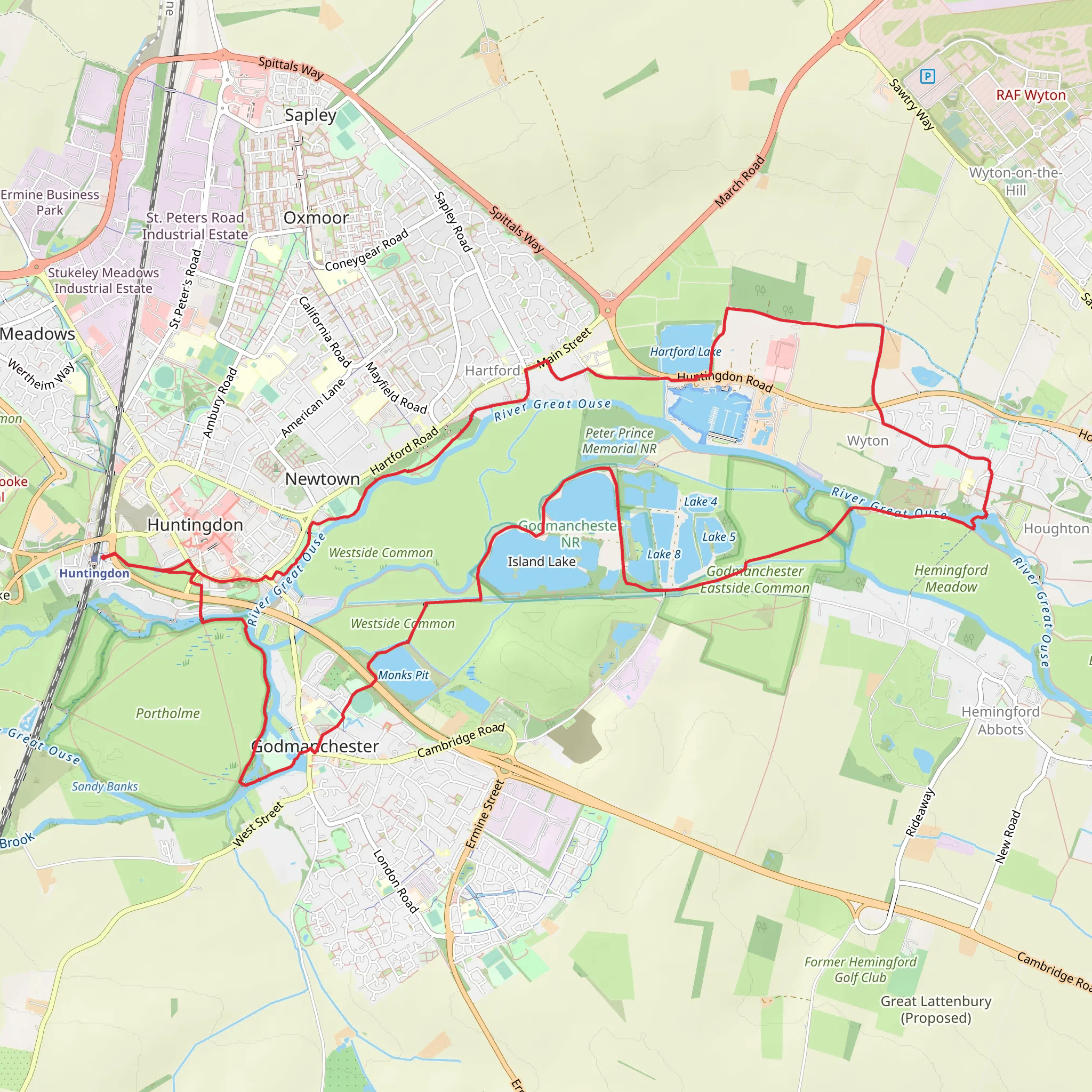 Riverside Park, River Great Ouse and Roman Lake Loop mobile static map