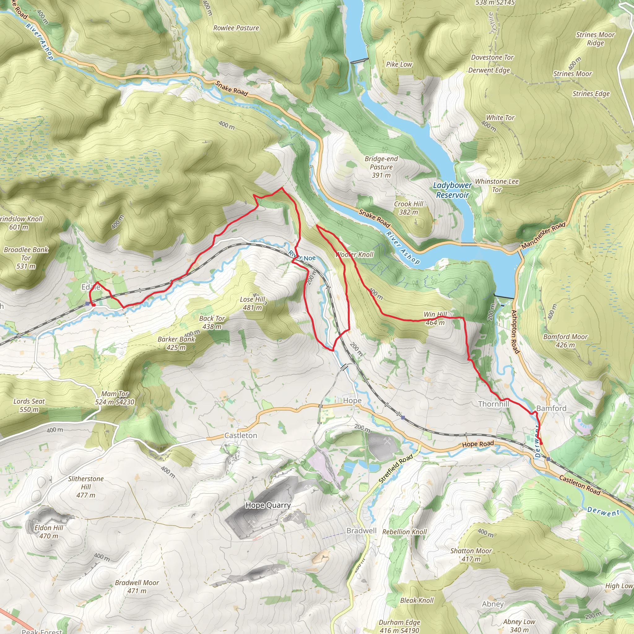 Bamford to Edale Walk mobile static map