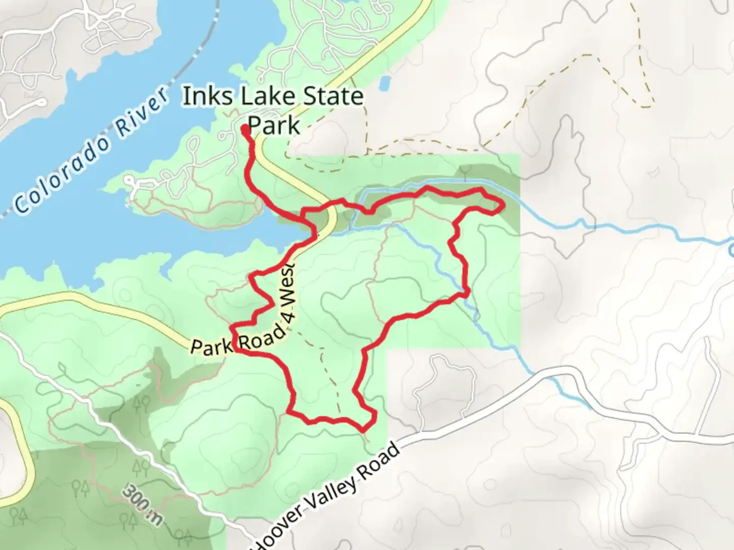 An image depicting the trail Inks Lake State Park - Pecan Flats Trail and Woodland Trail and its surrounding area.
