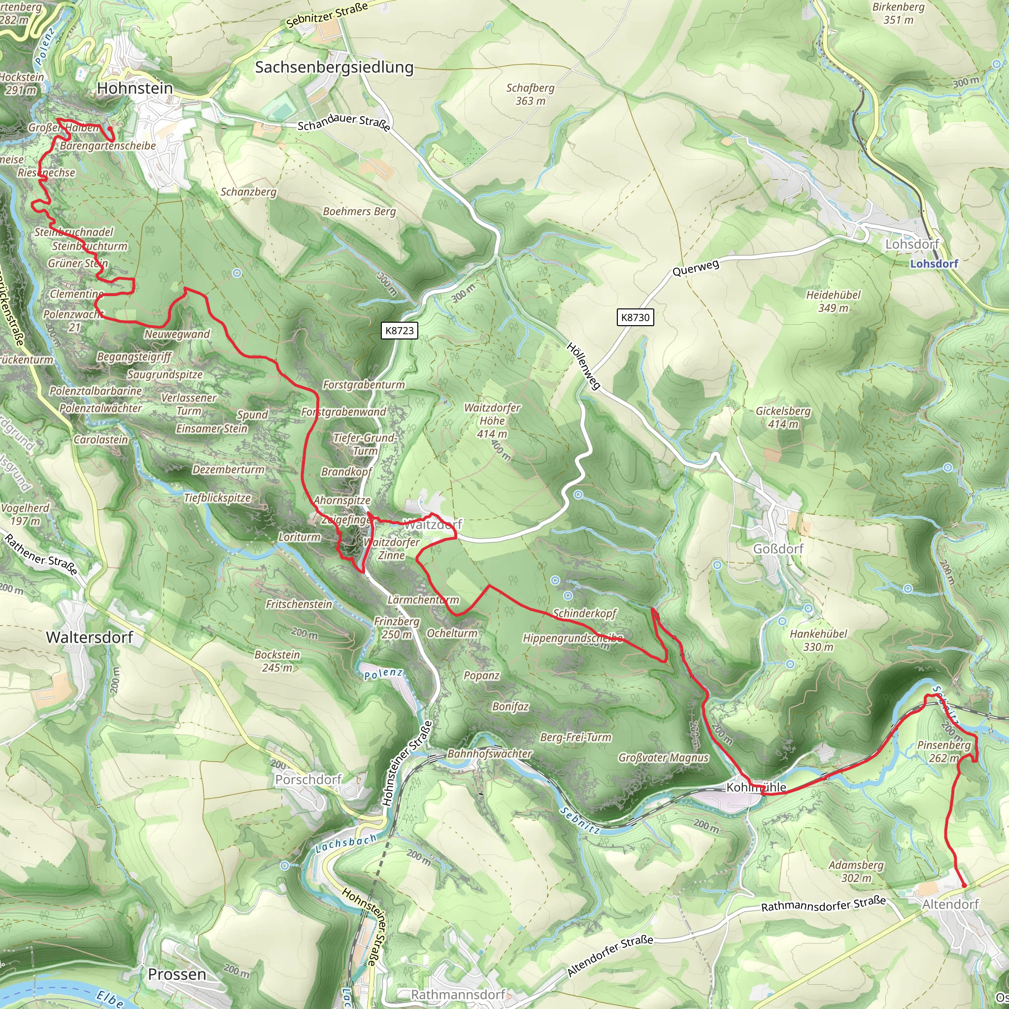 Hohnstein to Altendorf via Malerweg mobile static map