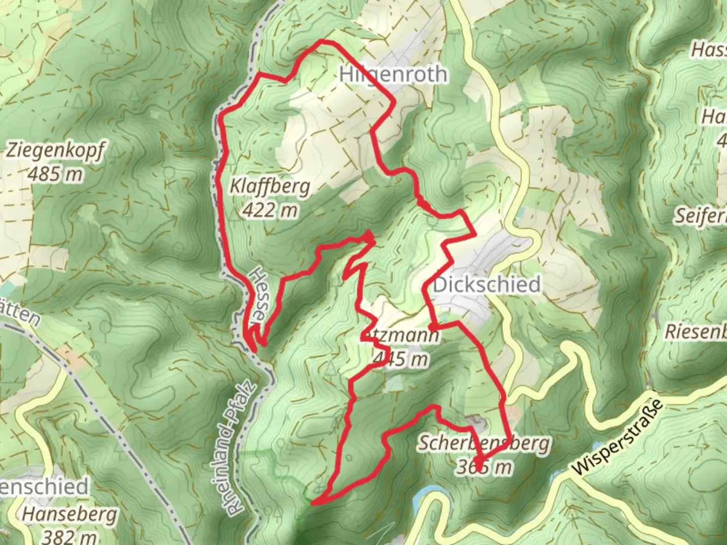 An image depicting the trail Scherbensberg Loop via Dickschieder Wildwechsel and its surrounding area.
