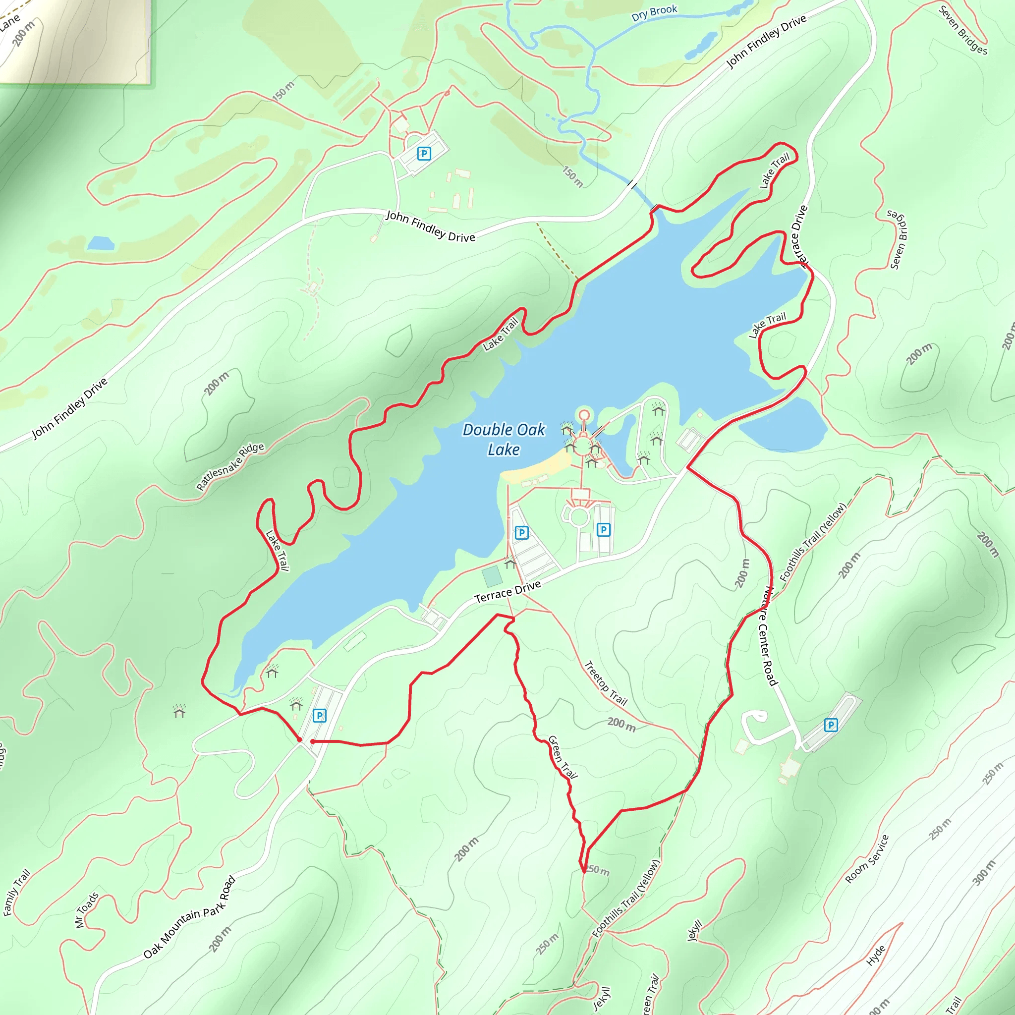 Double Oak Lake, Foothills Trail and Green Loop Trail mobile static map