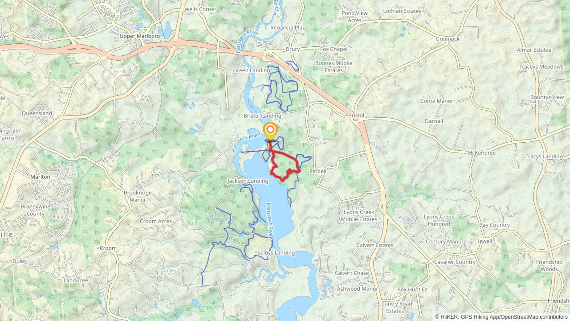 An image depicting the trail Utility Trail and Pindell Bluff Loop Trail and its surrounding area.