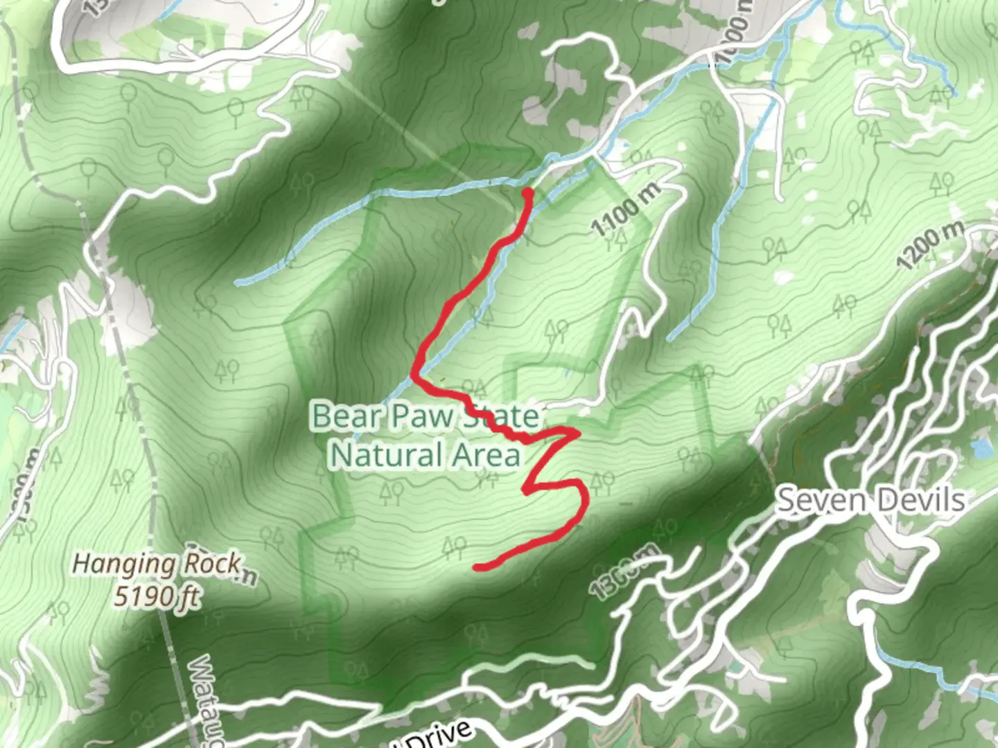 An image depicting the trail Hanging Rock Ridge via Dutch Creek Road and its surrounding area.