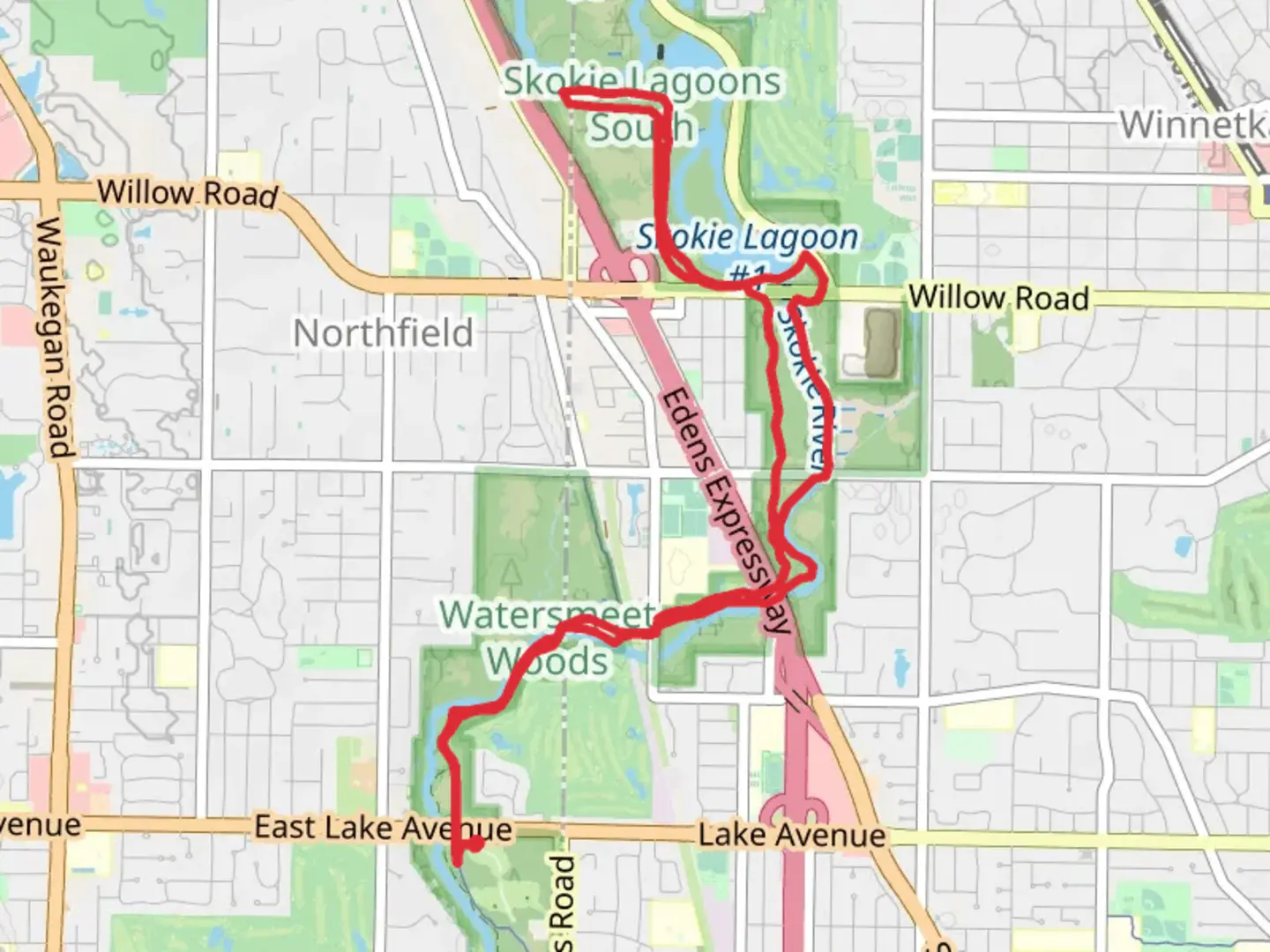 An image depicting the trail North Branch Red, Green and Yellow Paved Trail and Skokie Lagoon Loop and its surrounding area.