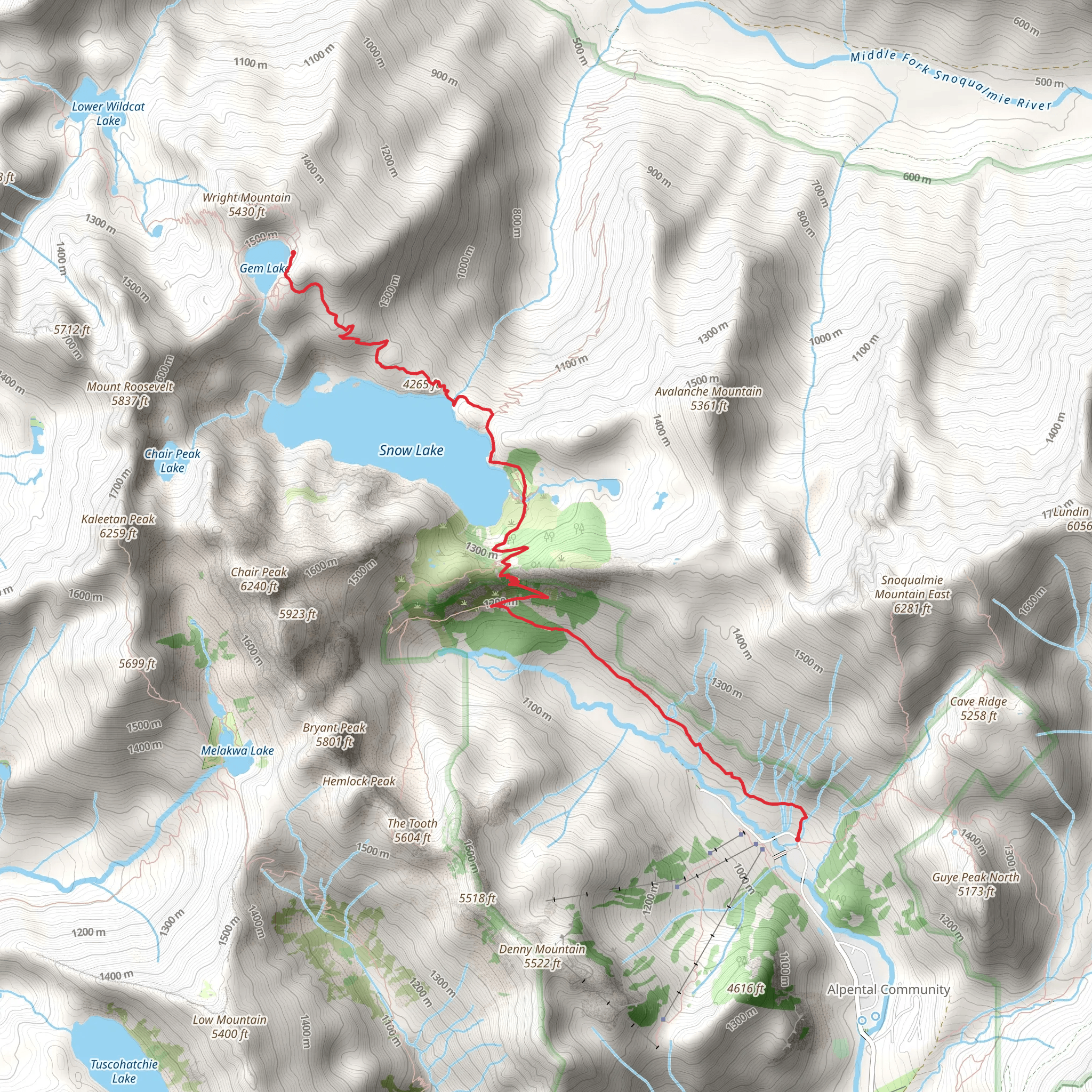 Gem Lake via Snow Lake Trail mobile static map