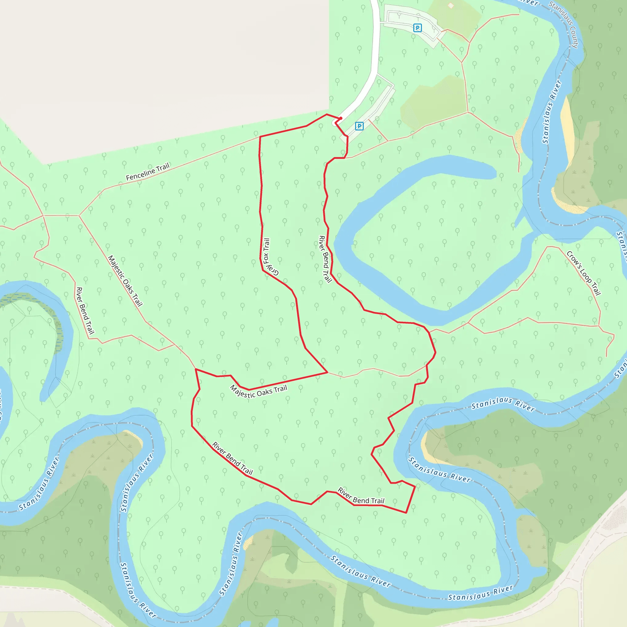Gray Fox and River Bend Loop Trail mobile static map