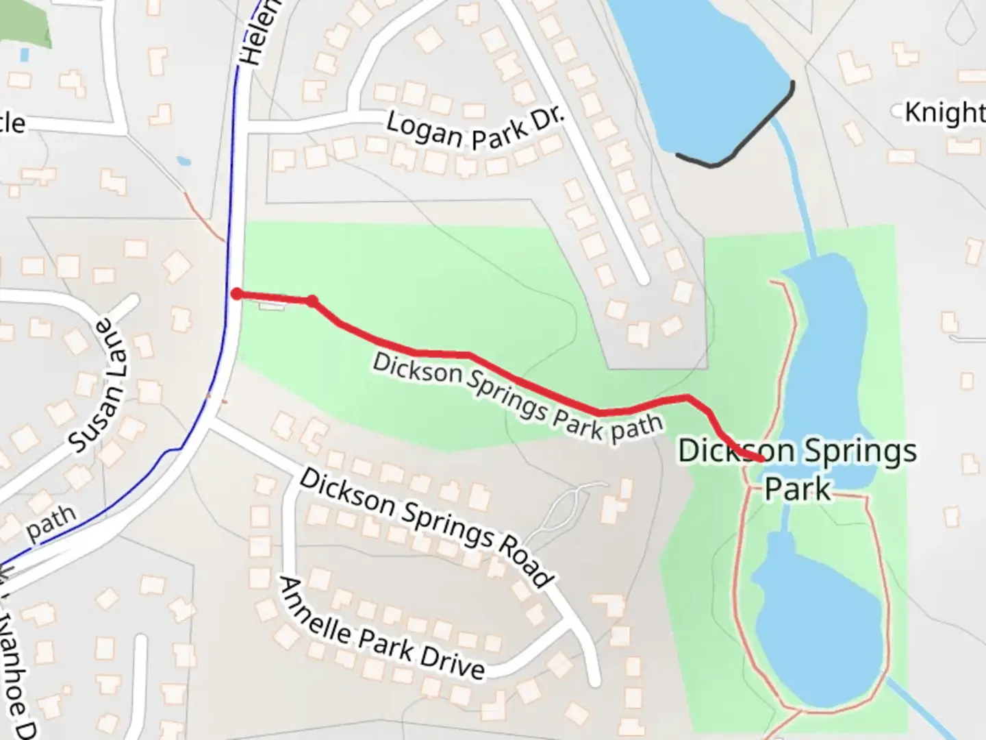 An image depicting the trail Dickson Springs Park Path and its surrounding area.