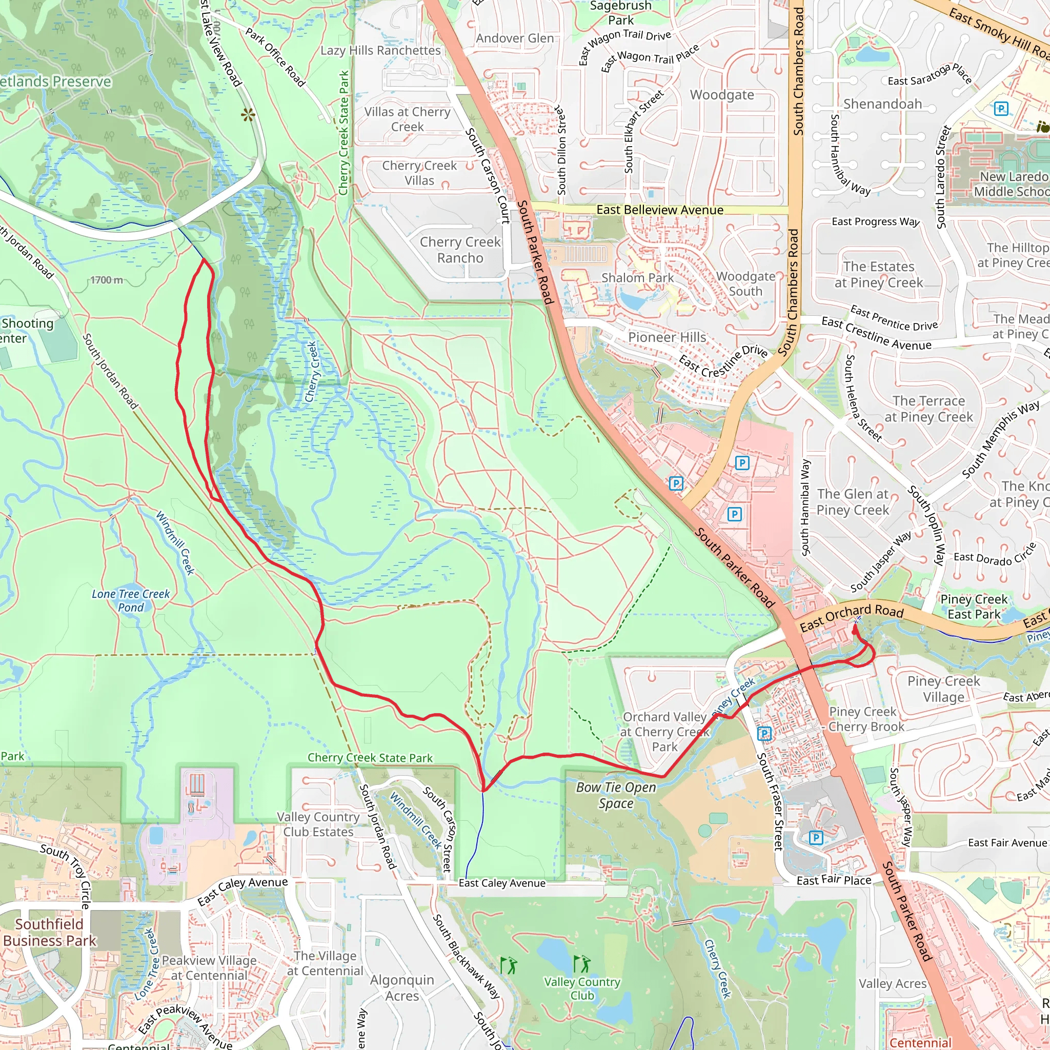 Piney Creek and Cherry Creek Trail mobile static map