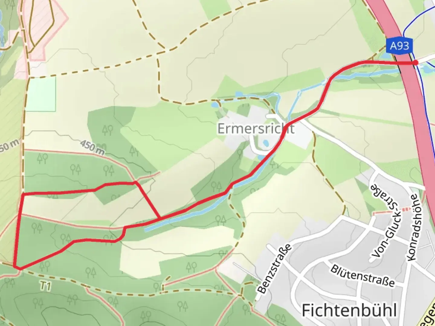 An image depicting the trail Konradshöhe Loop via Naab Vils Weg and its surrounding area.