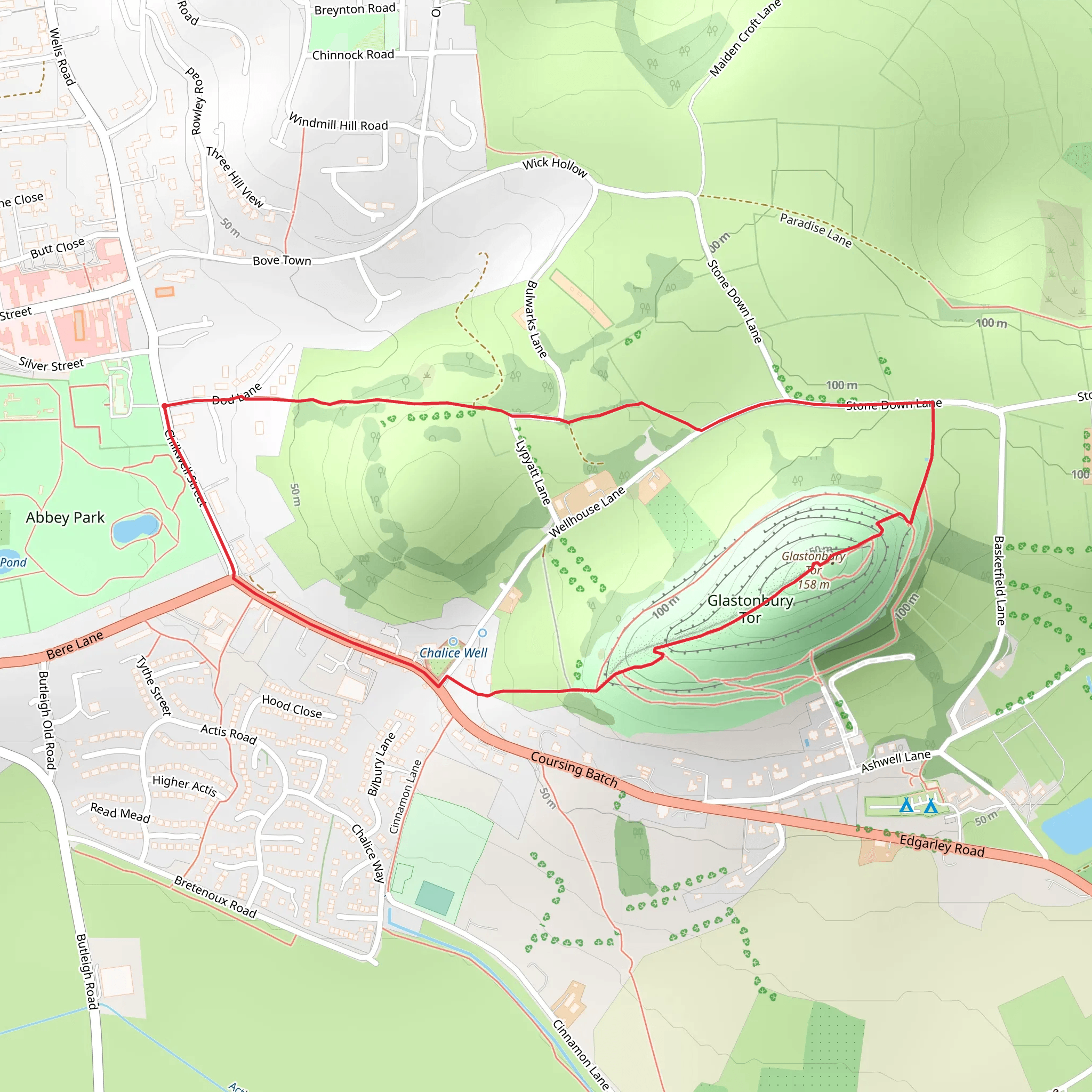 Glastonbury Tor Loop mobile static map