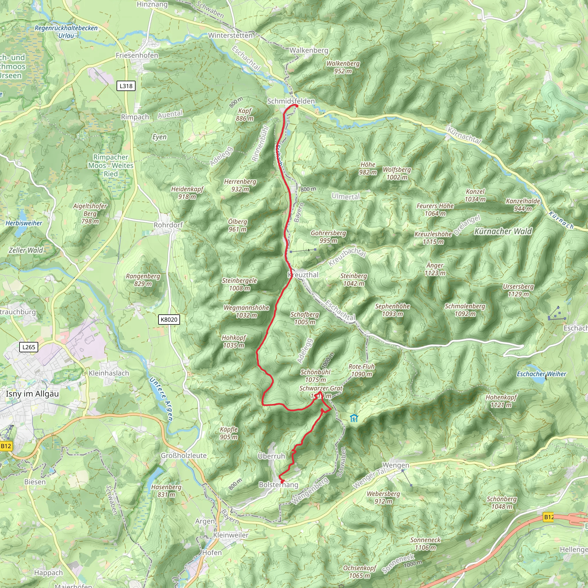 Schmidsfelden to Bolsternang Walk via Schwarzer-Grat mobile static map