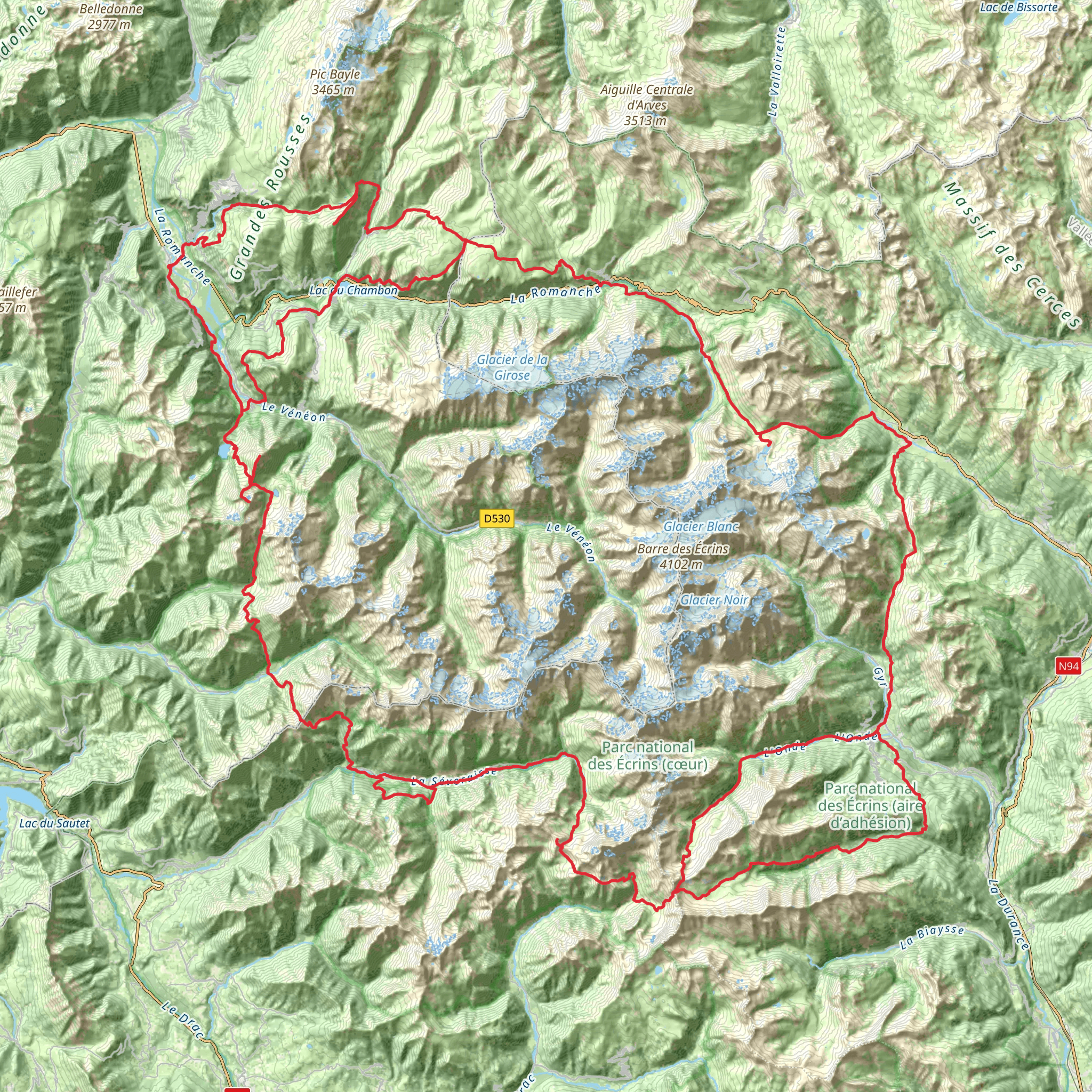 GR 54 - Tour of Oisans and Ecrins mobile static map