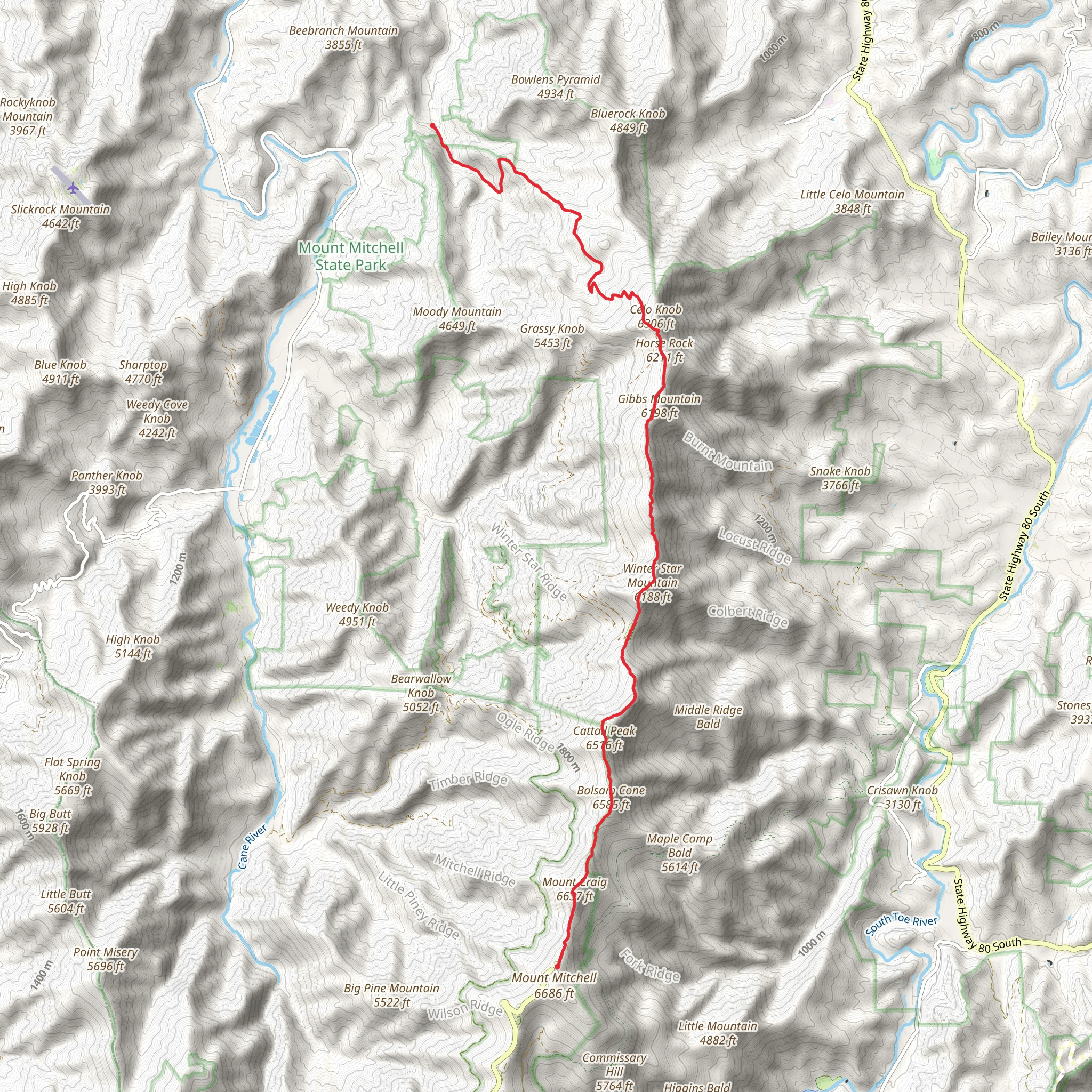 Black Mountain Crest to Deep Gap Trail mobile static map