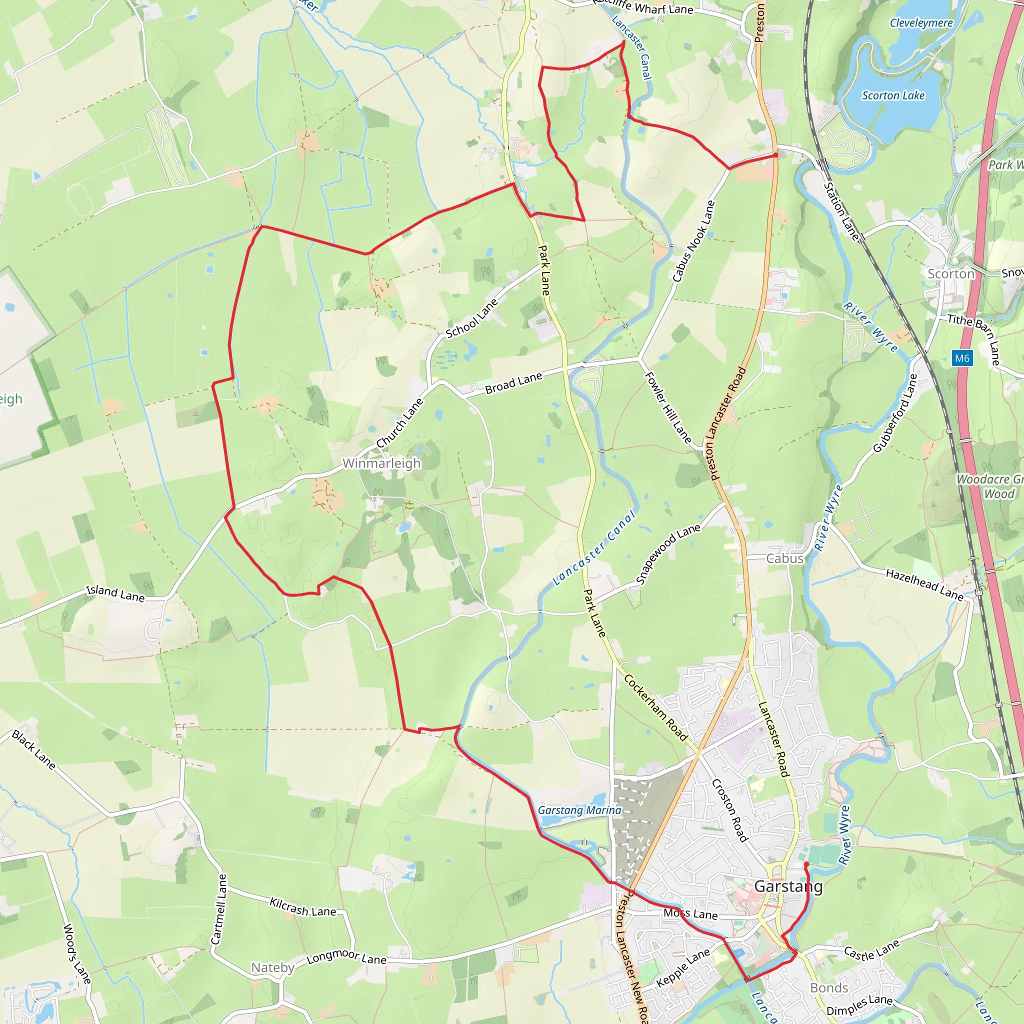 Cabus to Garstang Walk mobile static map