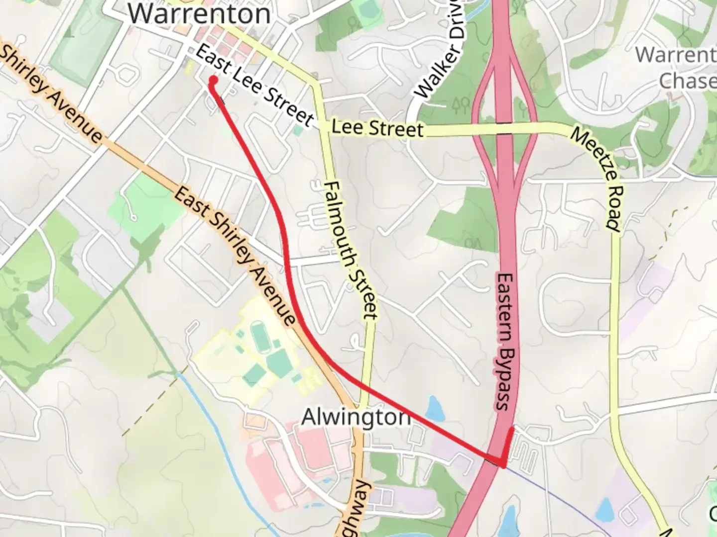 An image depicting the trail Warrenton Branch Greenway and its surrounding area.