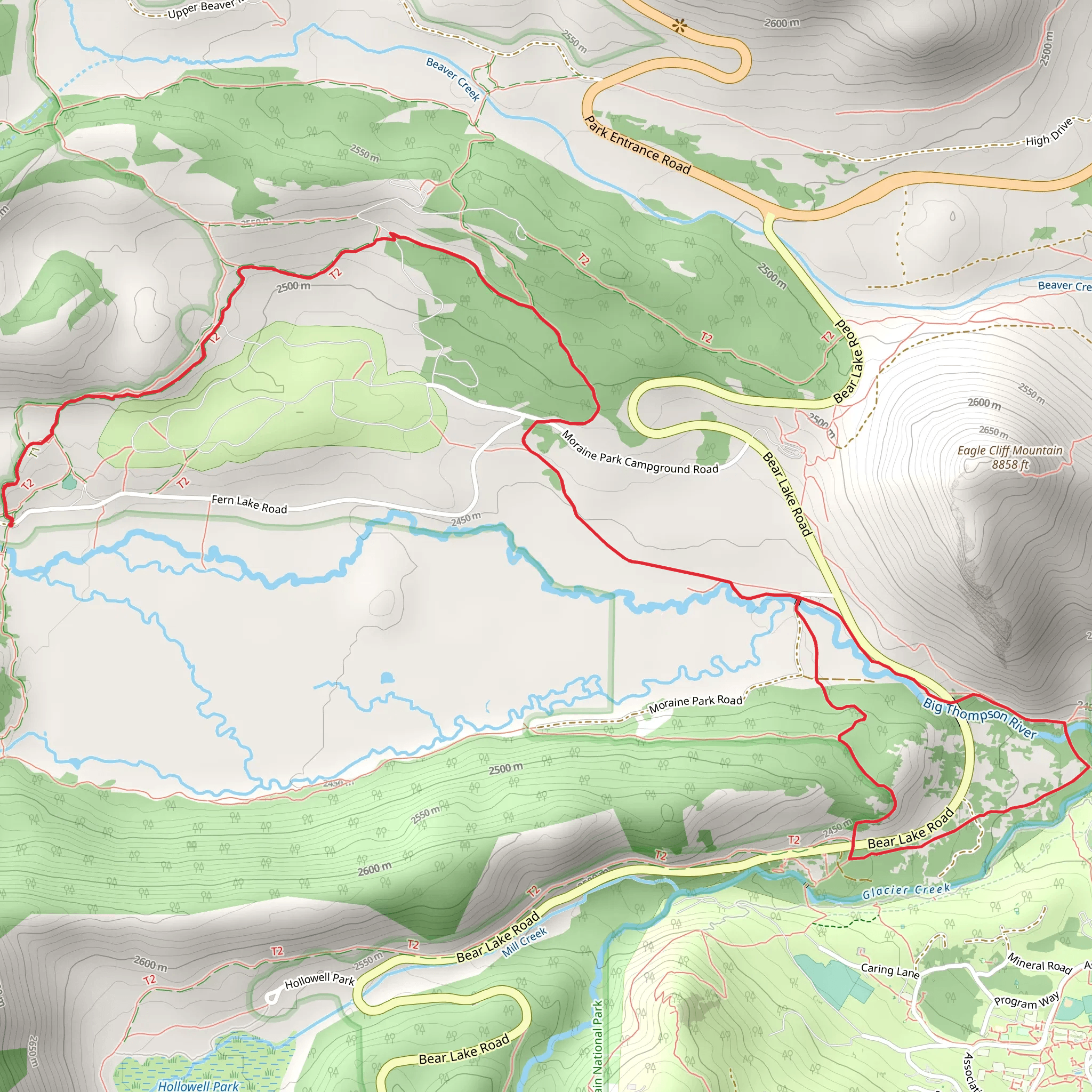 Big Thompson River, Tuxedo Park YMCA Camp and Moraine Tuxedo Cutoff Loop Trail mobile static map