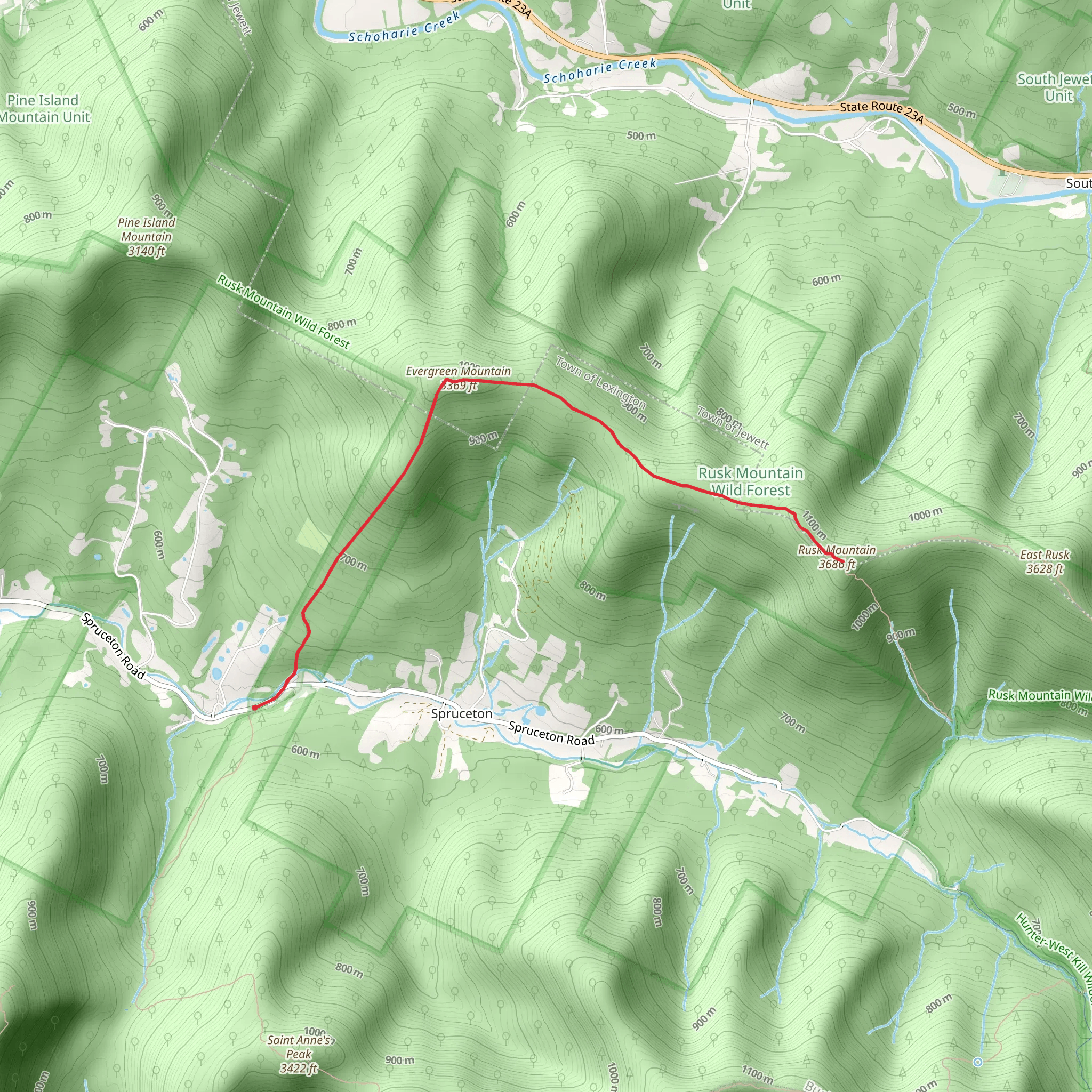 Evergreen Mountain and Rusk Mountain Trail mobile static map